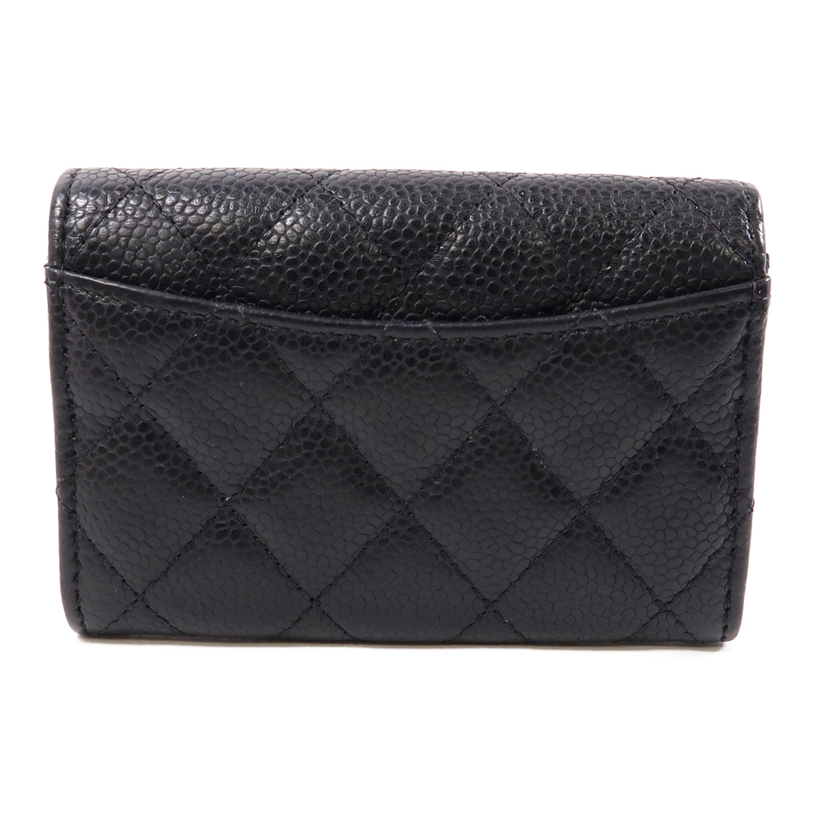 CHANEL 菱格牛皮皮革Card Case金扣卡片套黑色