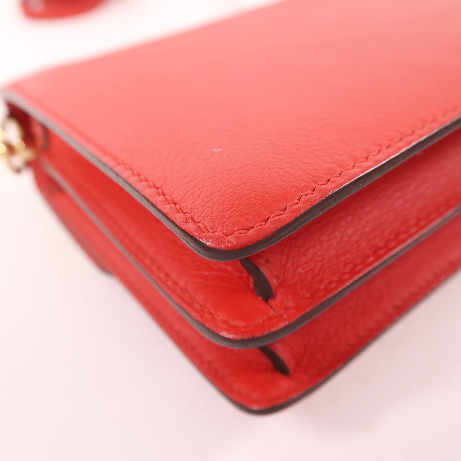 HERMES Evercolor皮革Mini Roulis金扣肩背袋S3 Rouge De Coeur