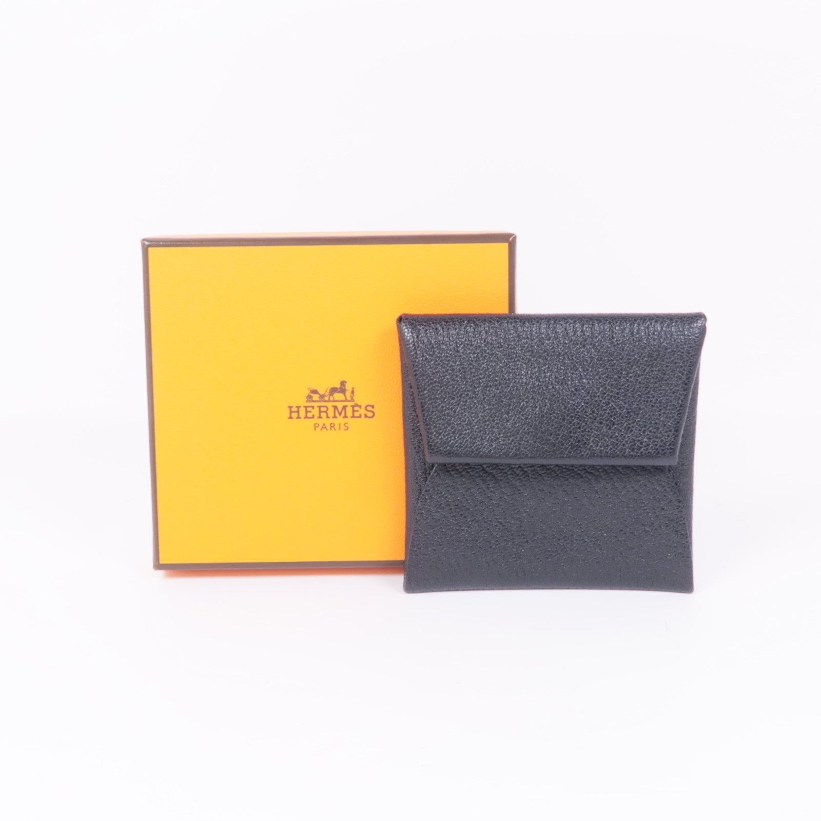 HERMES Chevre皮革Coin Purse銀扣零錢包Noir