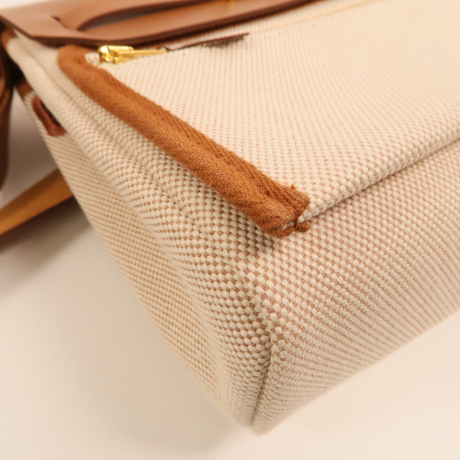 HERMES 帆布Mini Herbag金扣肩背袋Beige/Gold