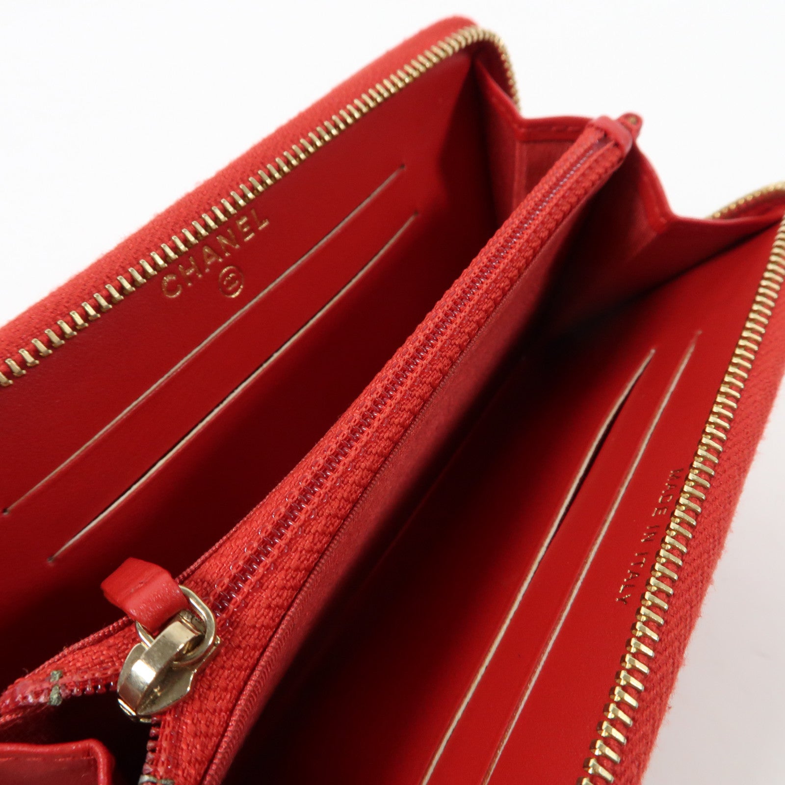 CHANEL 菱格牛皮皮革Card Case金扣卡片套紅色