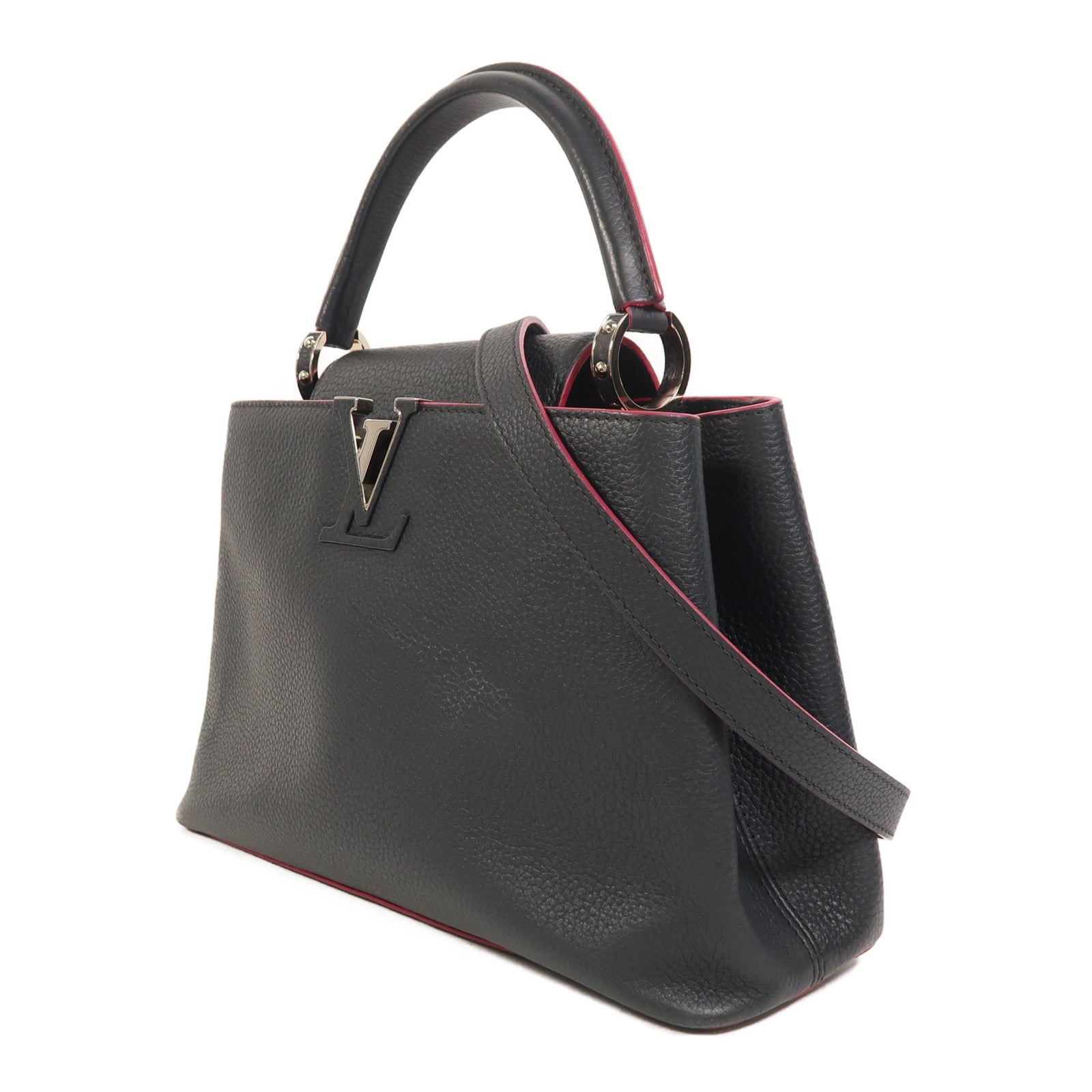 LOUIS VUITTON Taurillon Capucines MM銀扣手挽肩背兩用袋