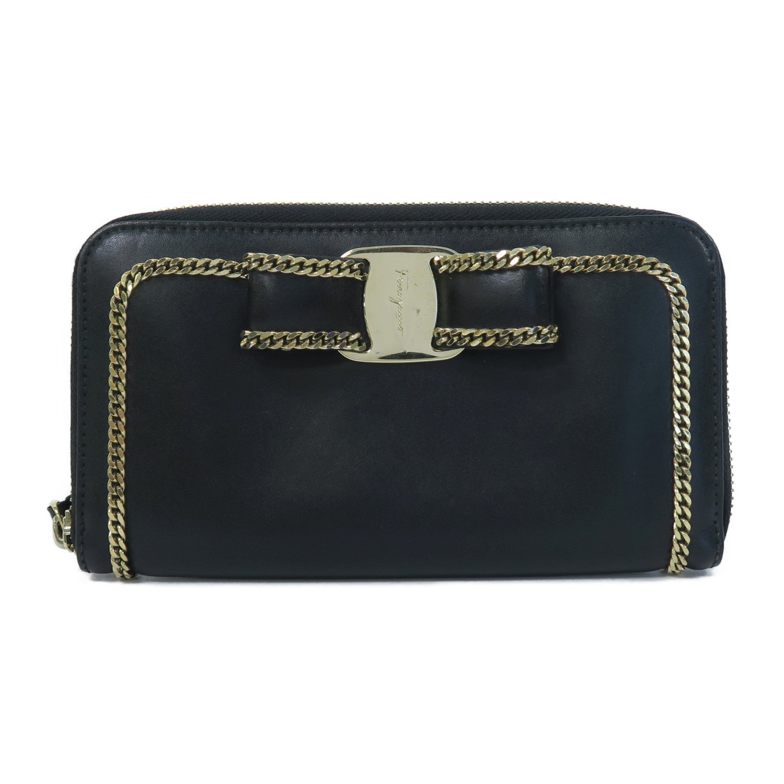 Salvatore Ferragamo 【激減優惠】牛皮皮革Long Wallet金扣長錢包黑色