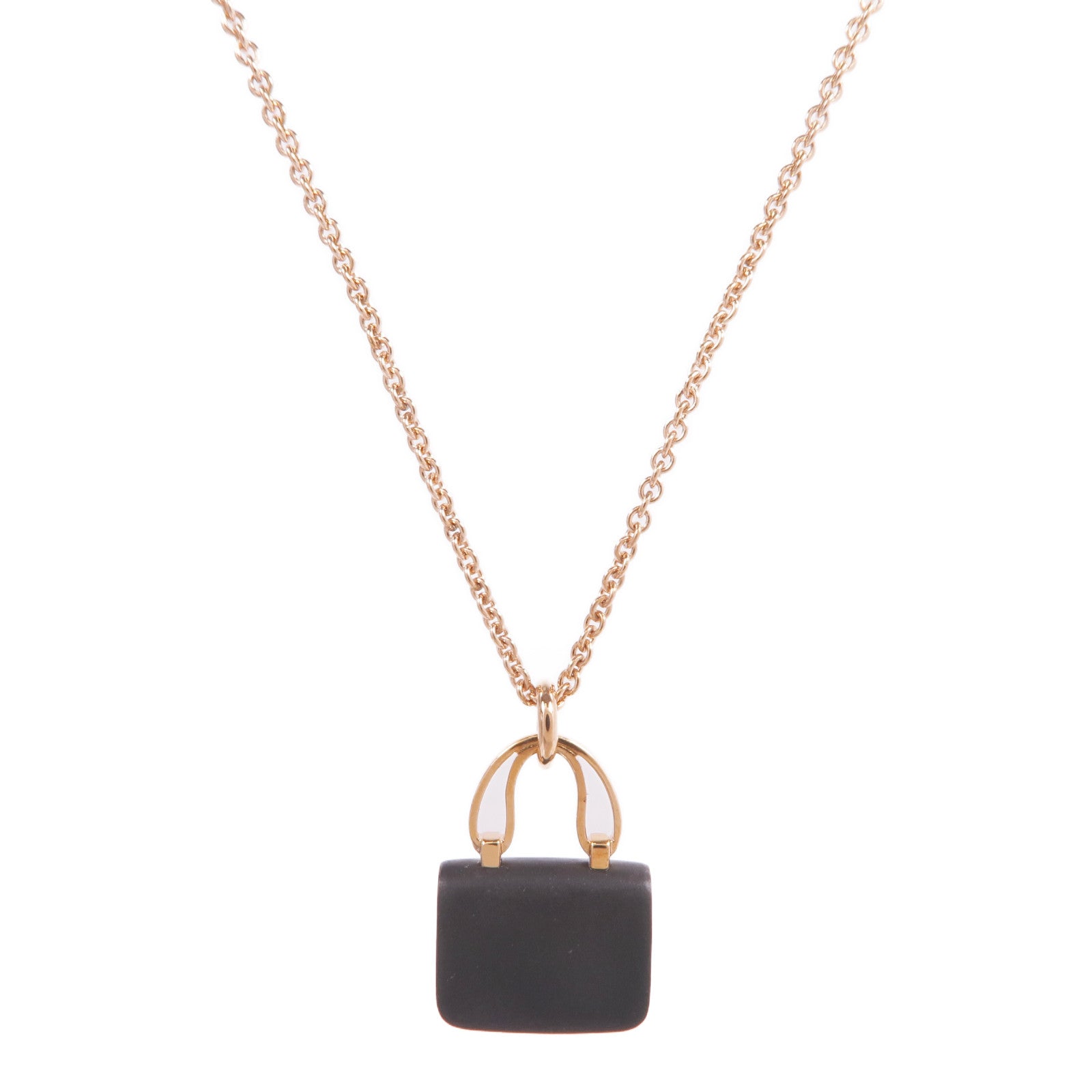 HERMES 18K玫瑰金Pendentif Amulettes Constance翡翠項鍊