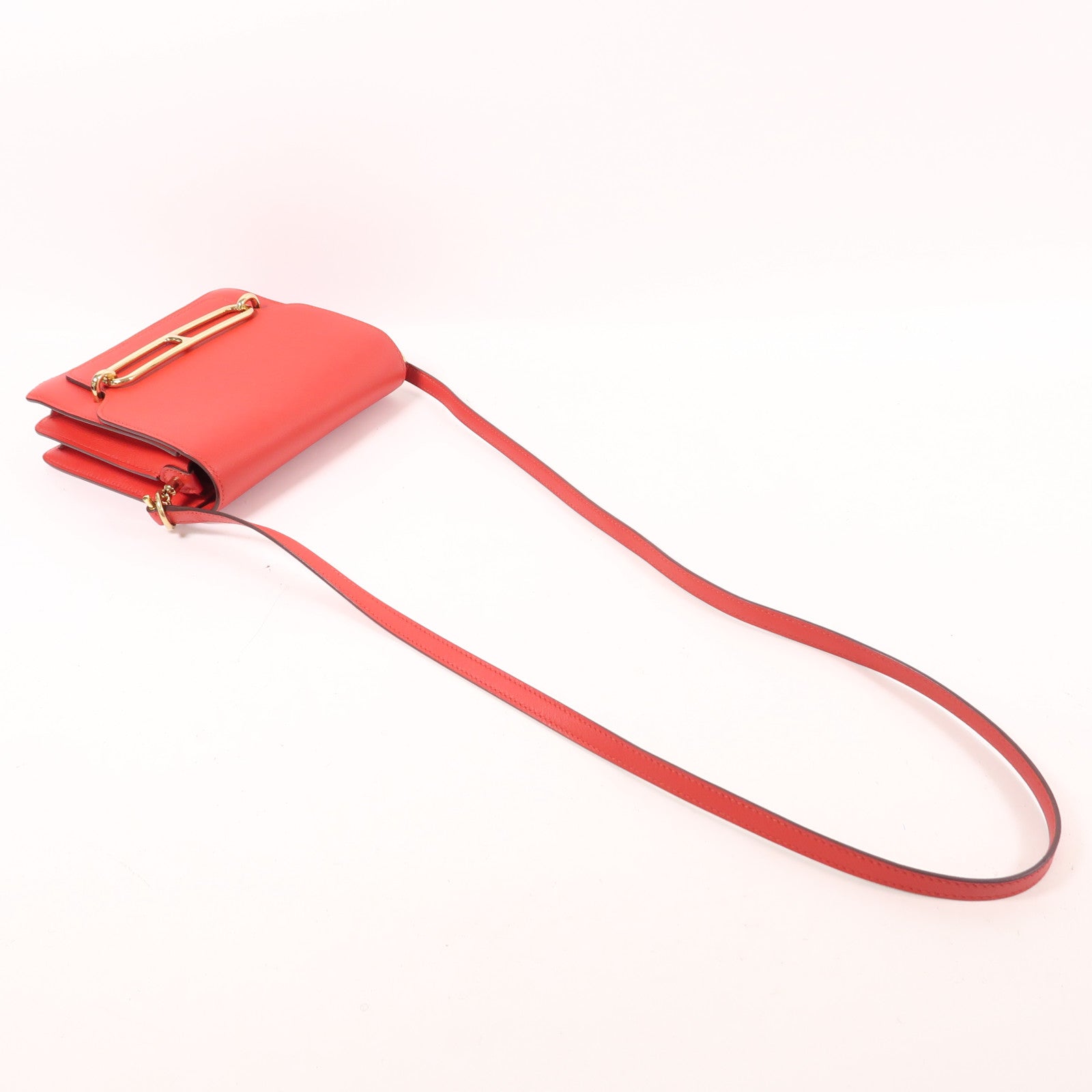 HERMES Evercolor皮革Mini Roulis金扣肩背袋S3 Rouge De Coeur