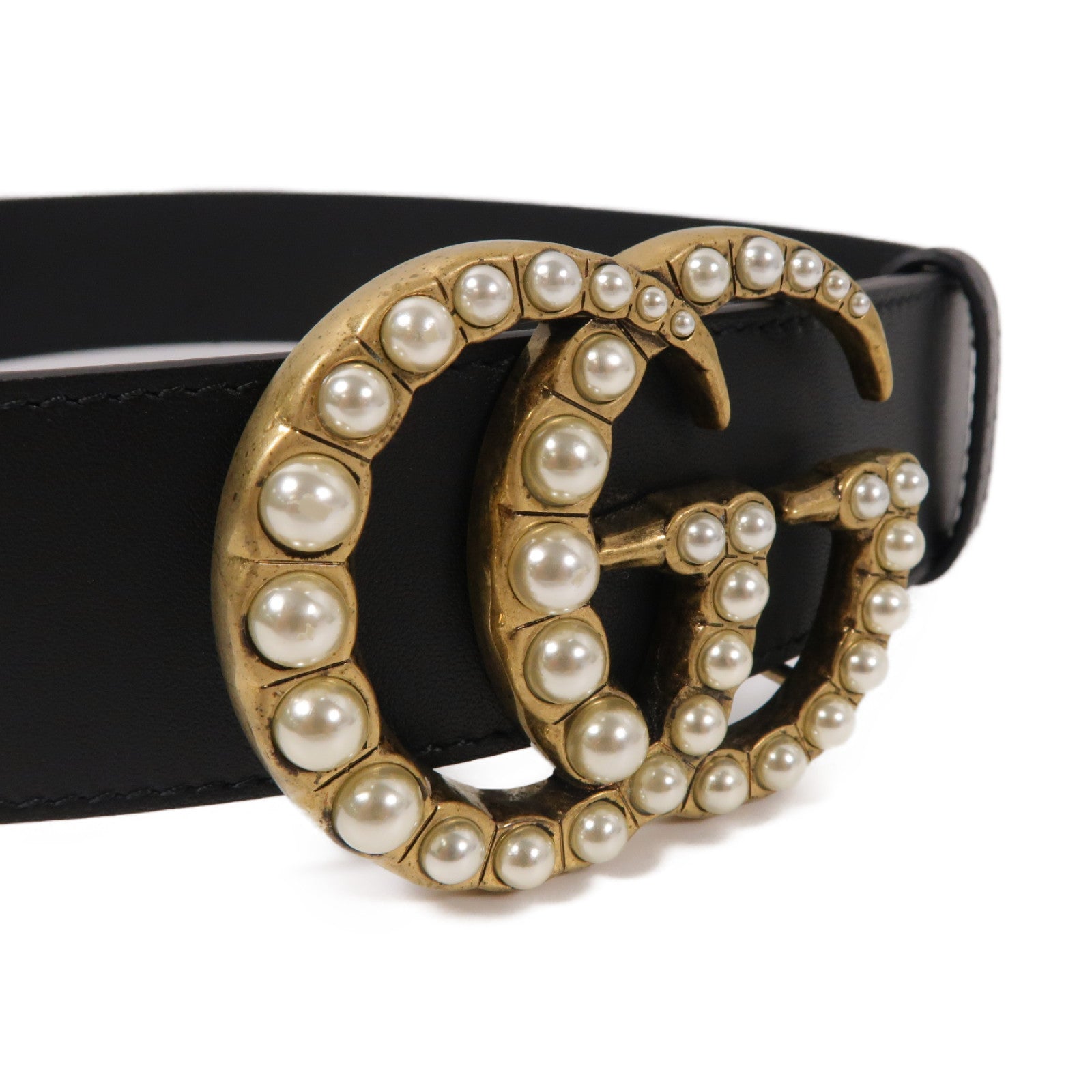 GUCCI 【激減優惠】牛皮皮革GG Marmont Pearl金扣皮帶黑色