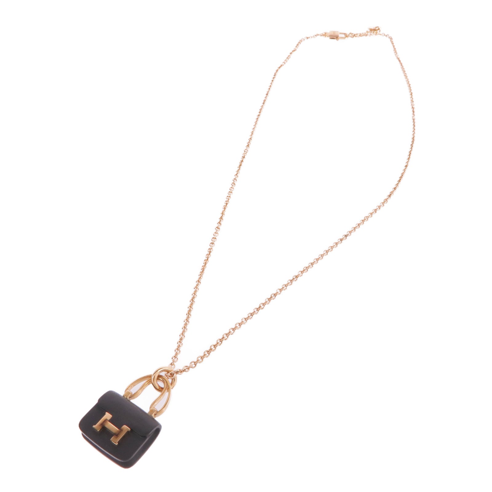 HERMES 18K玫瑰金Pendentif Amulettes Constance翡翠項鍊