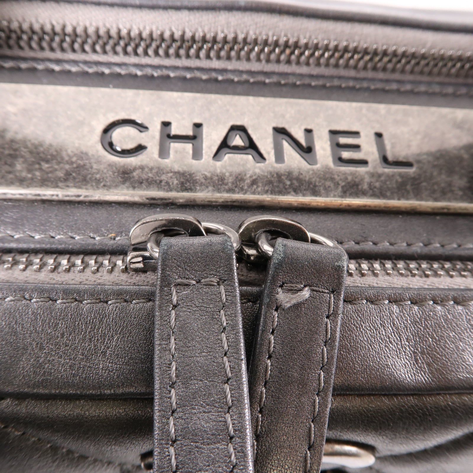 CHANEL 牛皮皮革Bowling Trendy CC銀扣手挽肩背兩用袋銀色