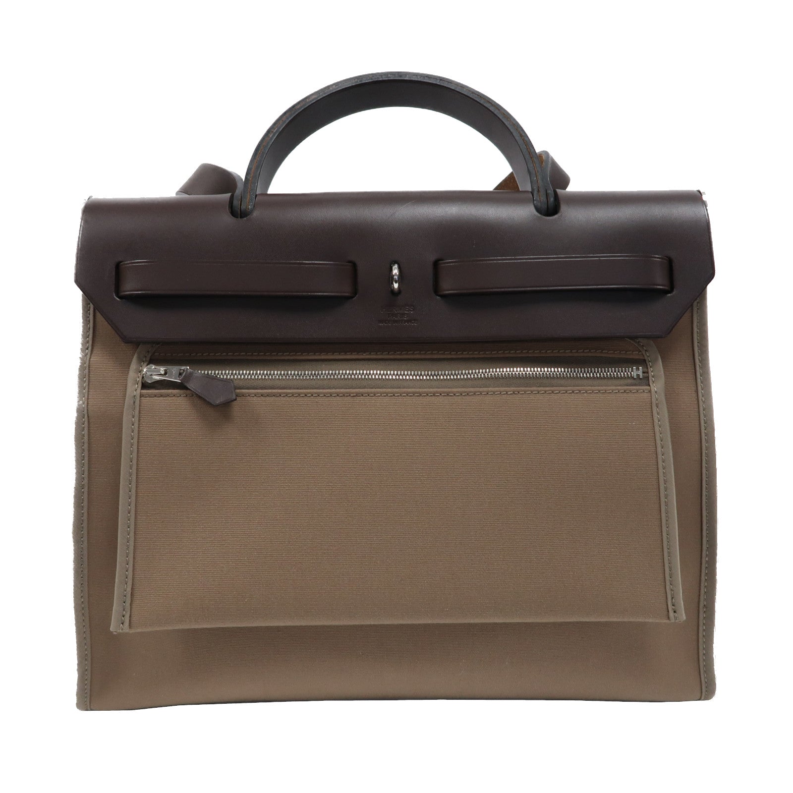 HERMES 帆布Herbag銀扣手挽肩背兩用袋Etoupe/Ebene/啡色