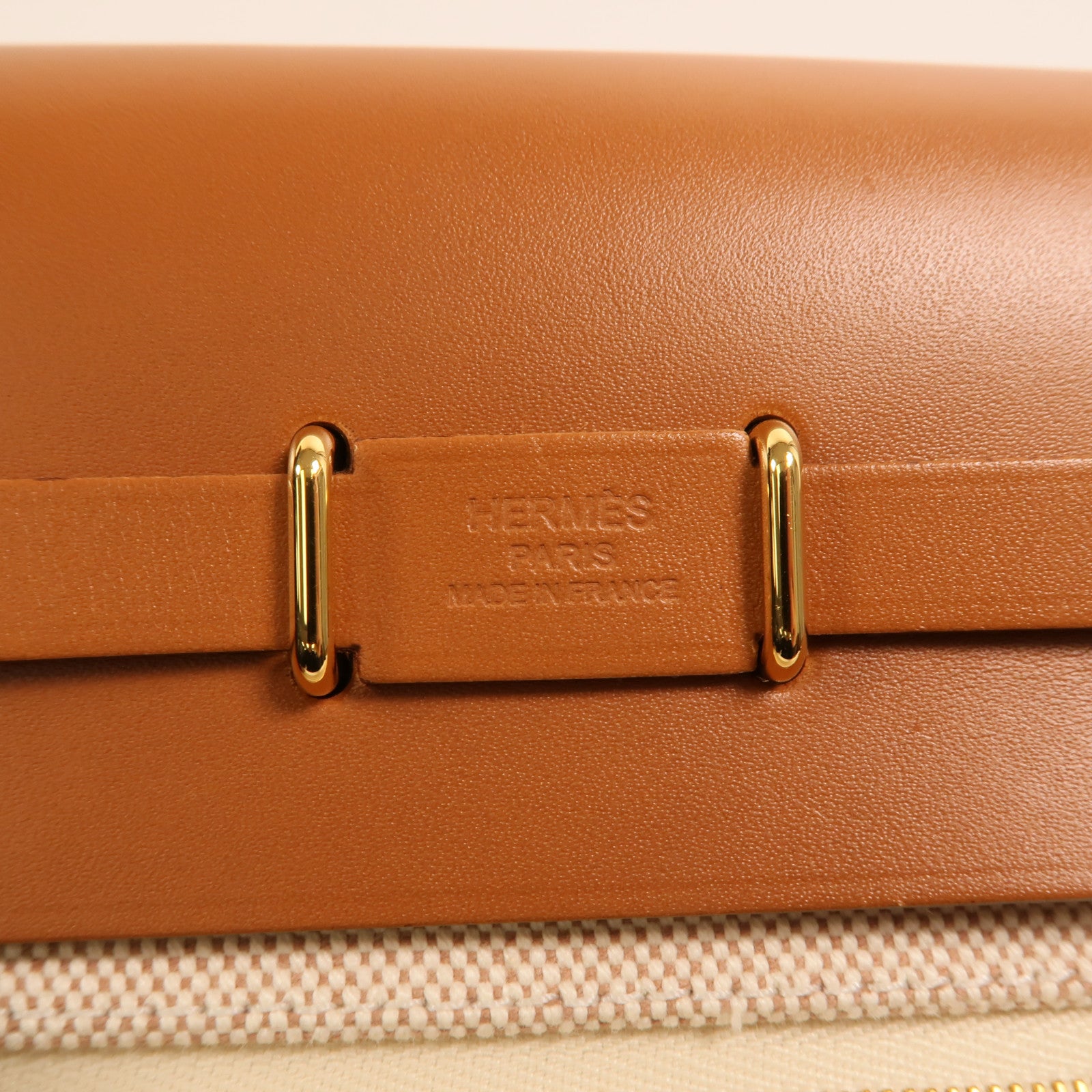HERMES 帆布Mini Herbag金扣肩背袋Beige/Gold