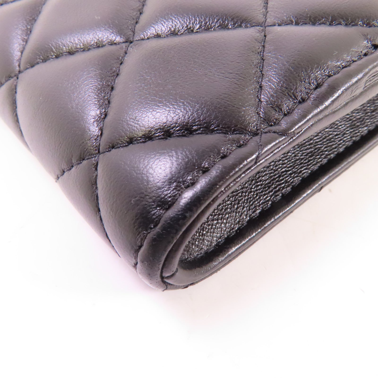 CHANEL 菱格羊皮皮革Phone Bag金扣鏈帶肩背袋黑色