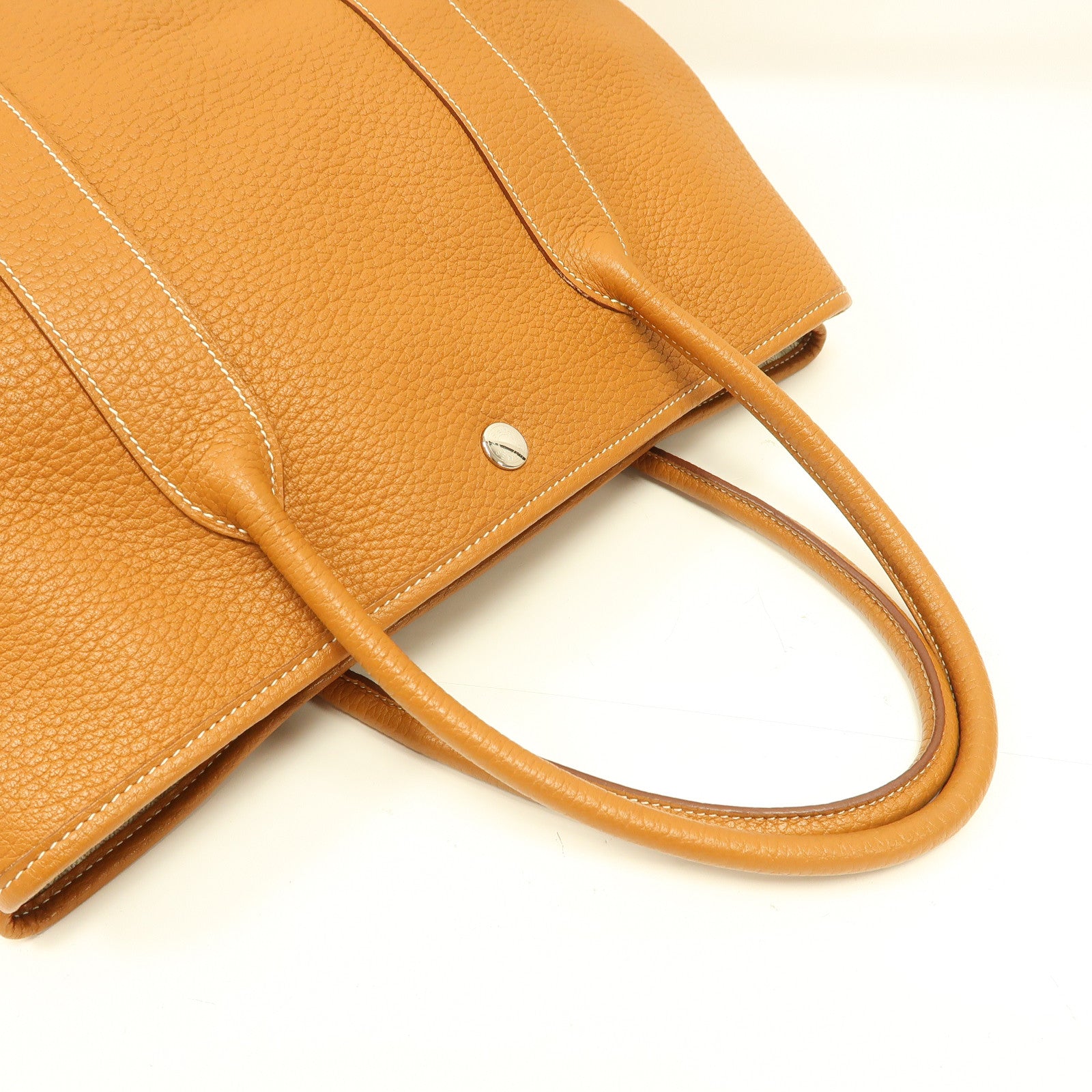HERMES 皮革Garden Party PM銀扣手挽袋Gold/金色