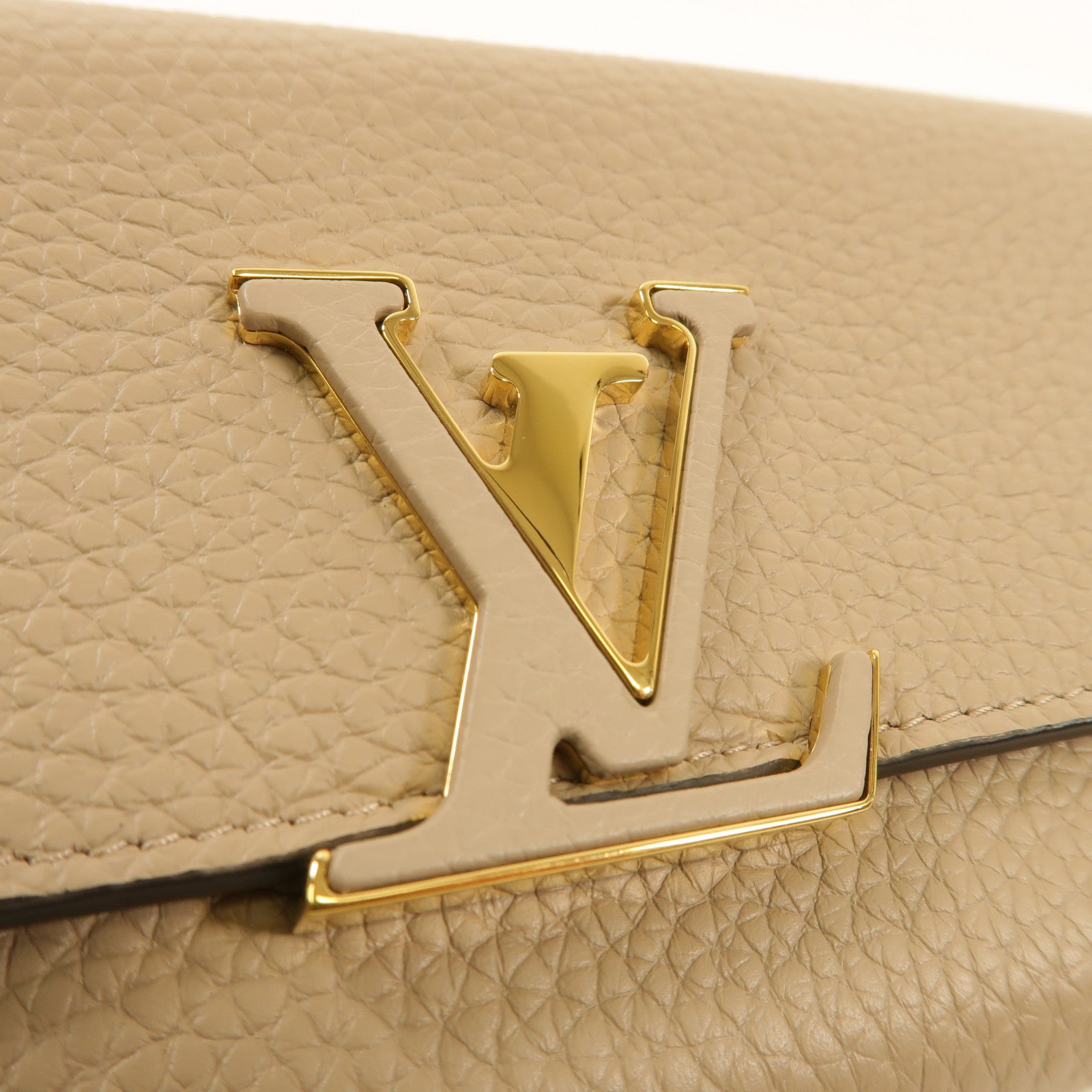 LOUIS VUITTON Taurillon皮革Capucines Wallet金扣長錢包