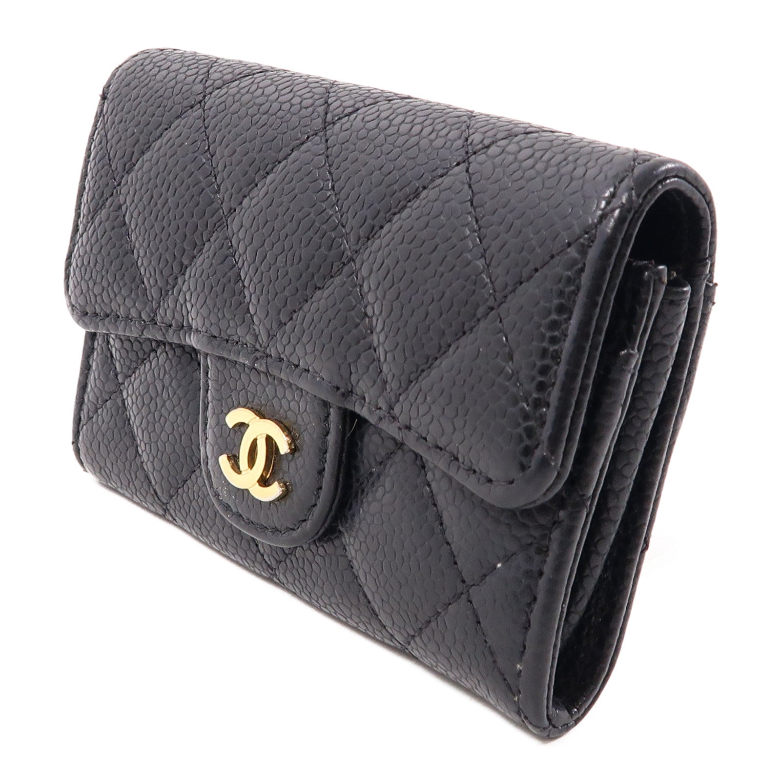 CHANEL 菱格牛皮皮革Card Case金扣卡片套黑色