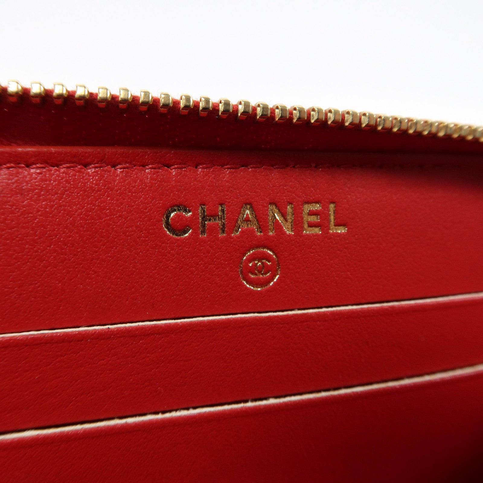 CHANEL 菱格牛皮皮革Card Case金扣卡片套紅色