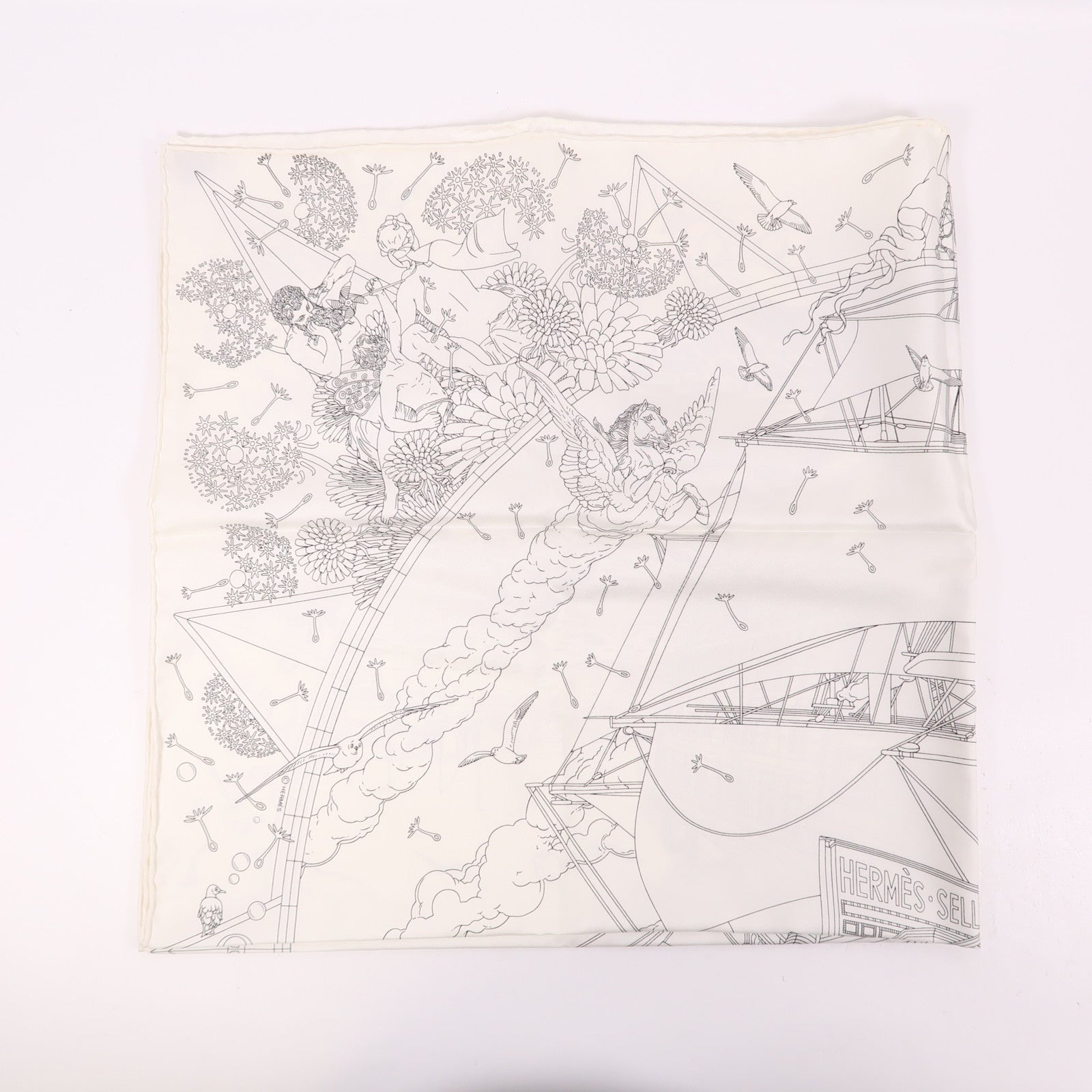 HERMES Scarf 90X90 Silk White