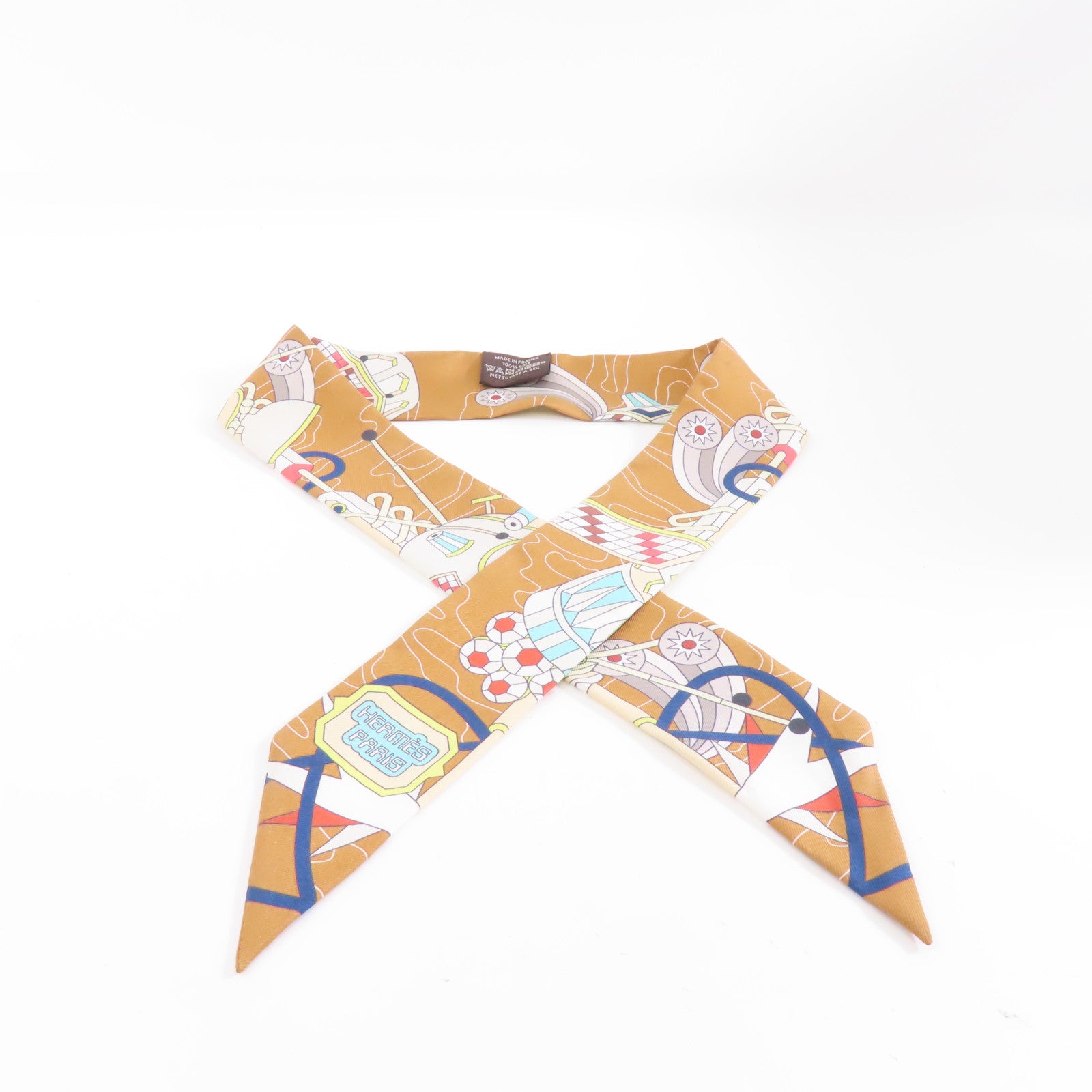 HERMES 絲質Twilly絲巾棕色/彩色