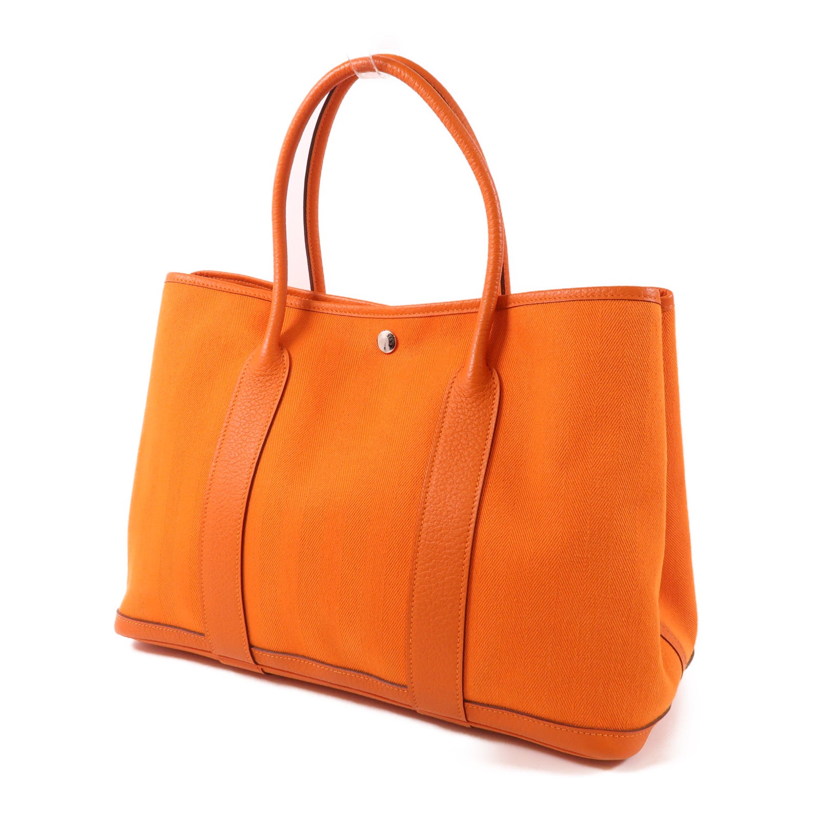 HERMES 帆布Garden Party PM銀扣手挽袋Orange