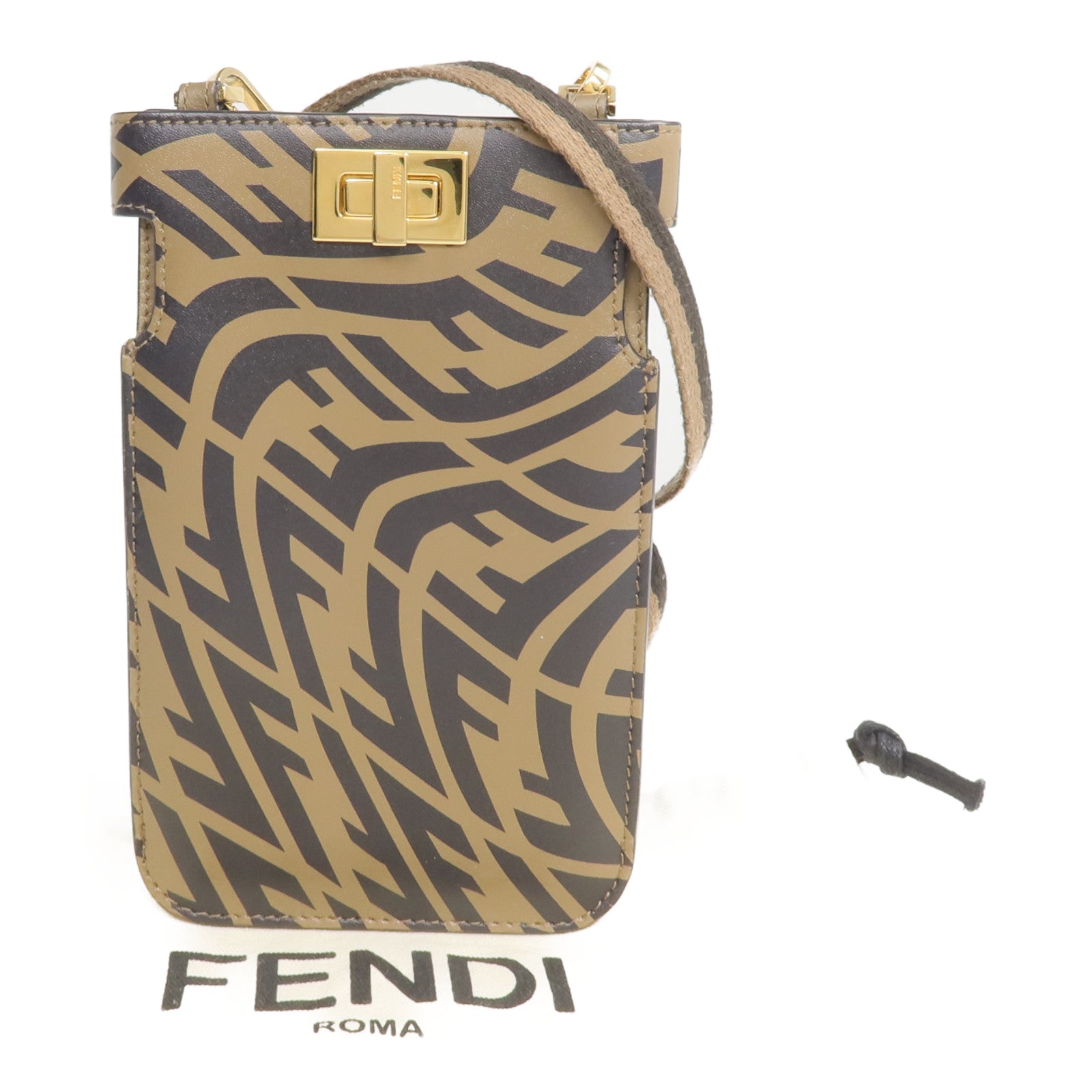 FENDI 牛皮皮革/塗層帆布Fendi Sarah Coleman Vertigo Peek-a-Phone手機袋