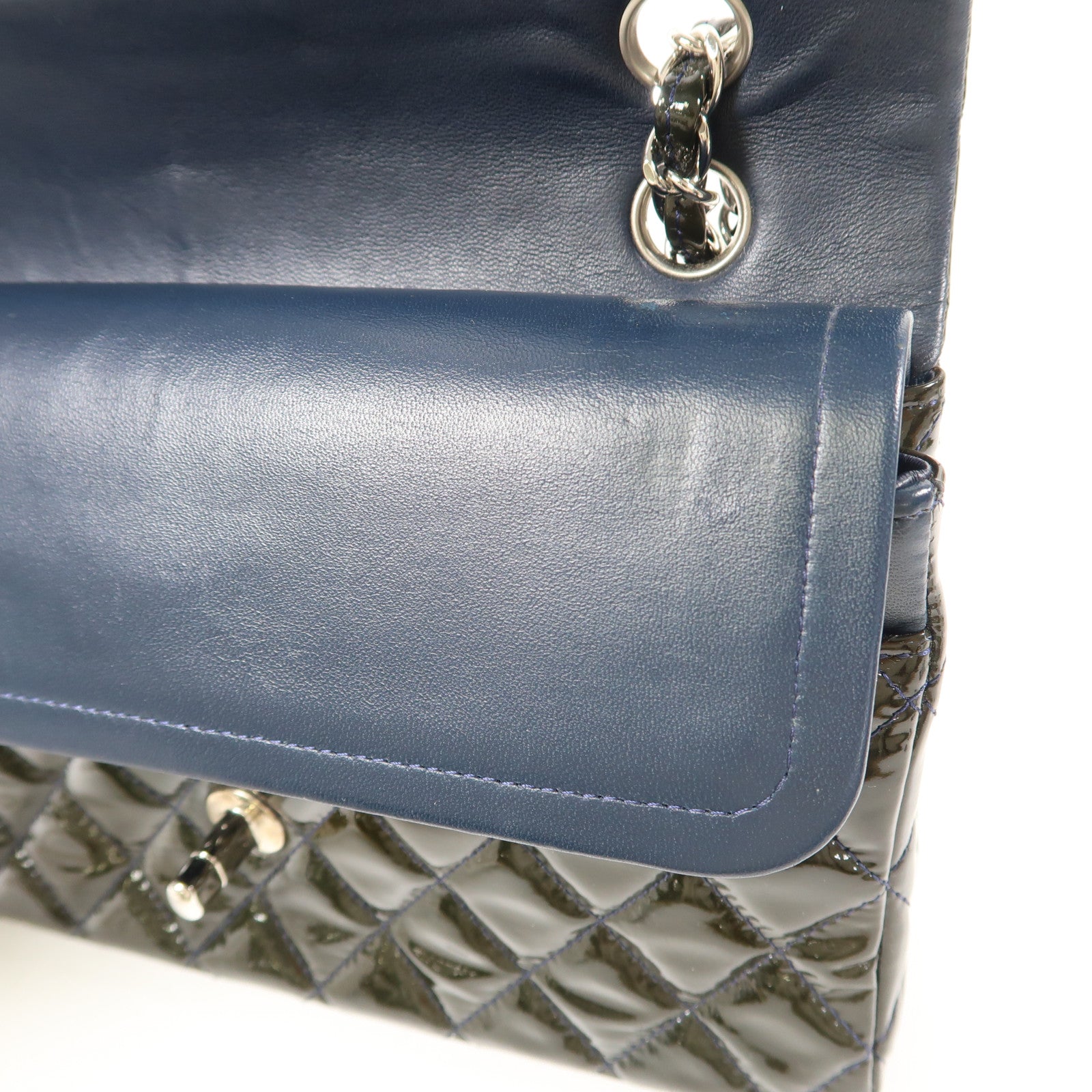 CHANEL 漆皮皮革Classic 25銀扣鏈帶手挽肩背兩用袋