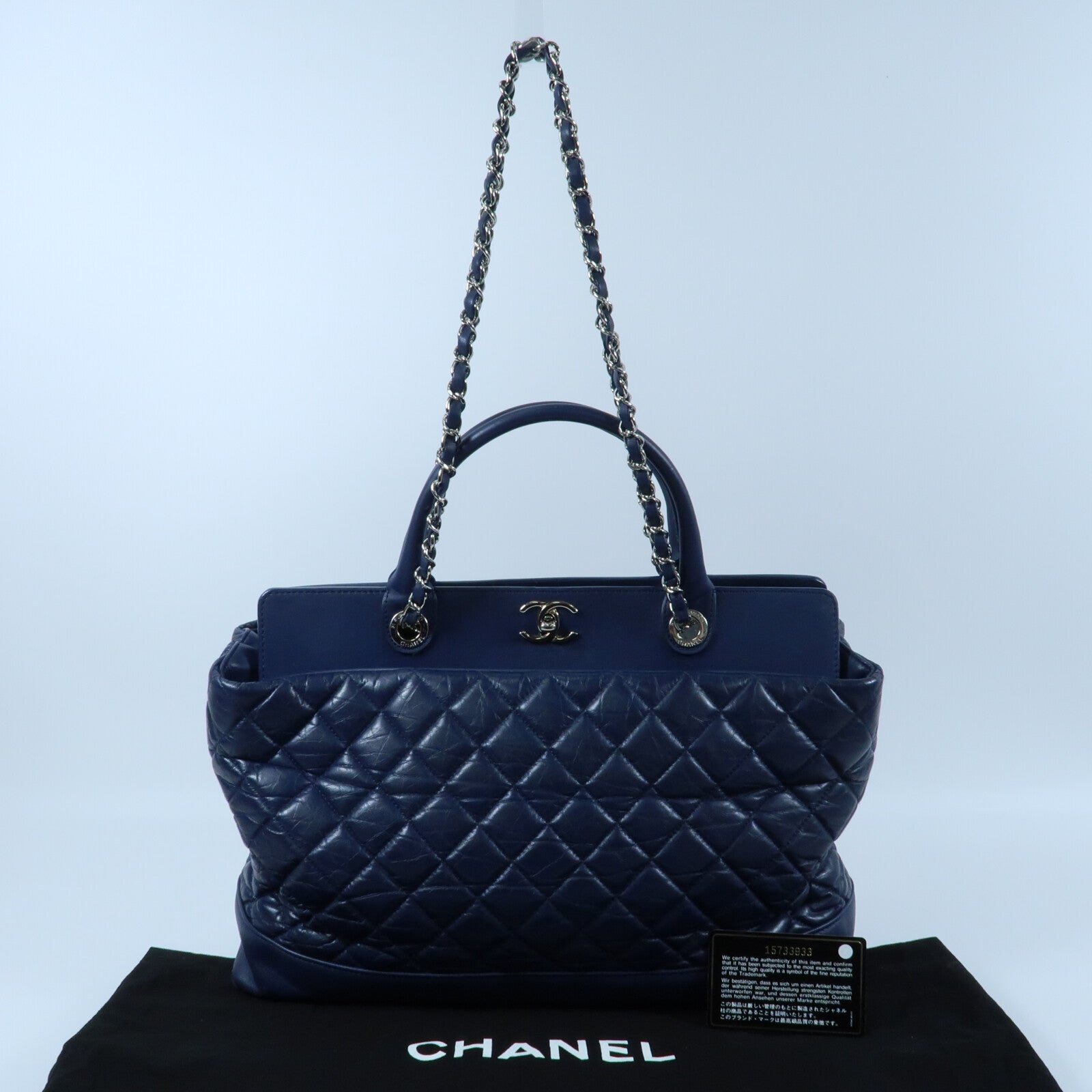 CHANEL 牛皮皮革Chain Shoulder銀扣鏈帶手挽肩背兩用袋