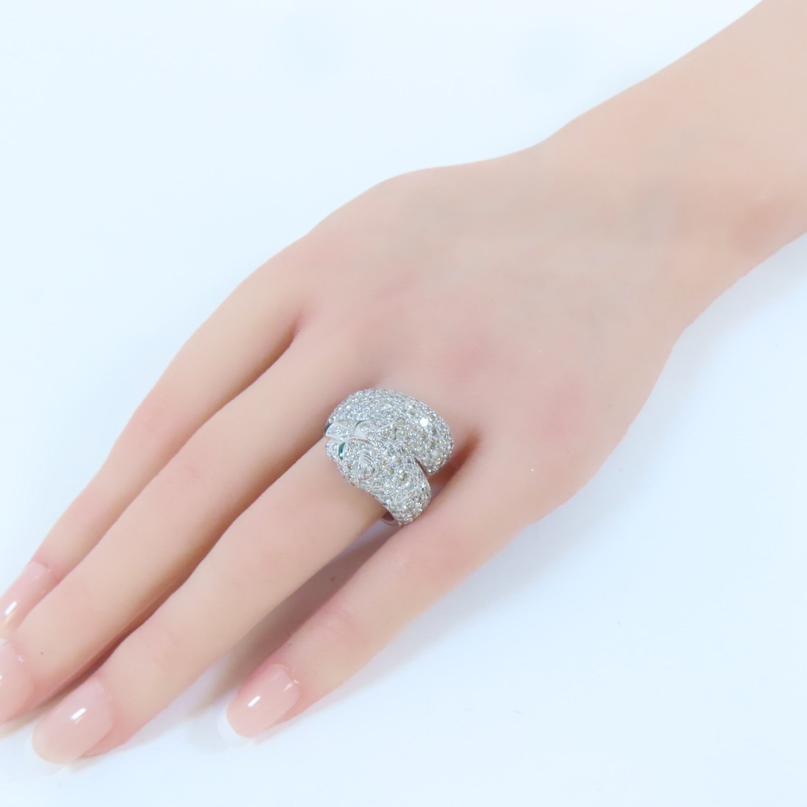 JEWELRY PT900白金Diamond Ring0.14ct綠寶石5.82ct鑽石戒指US#5.5