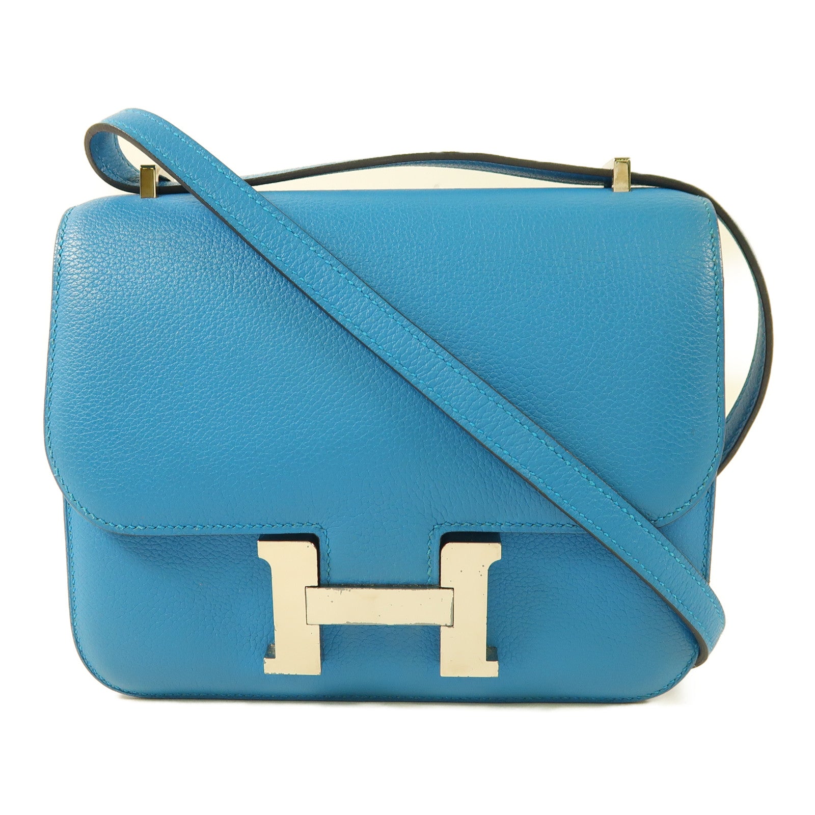 HERMES 【激減優惠】Evercolor皮革Constance Mini銀扣肩背袋7W Bleu Izmir