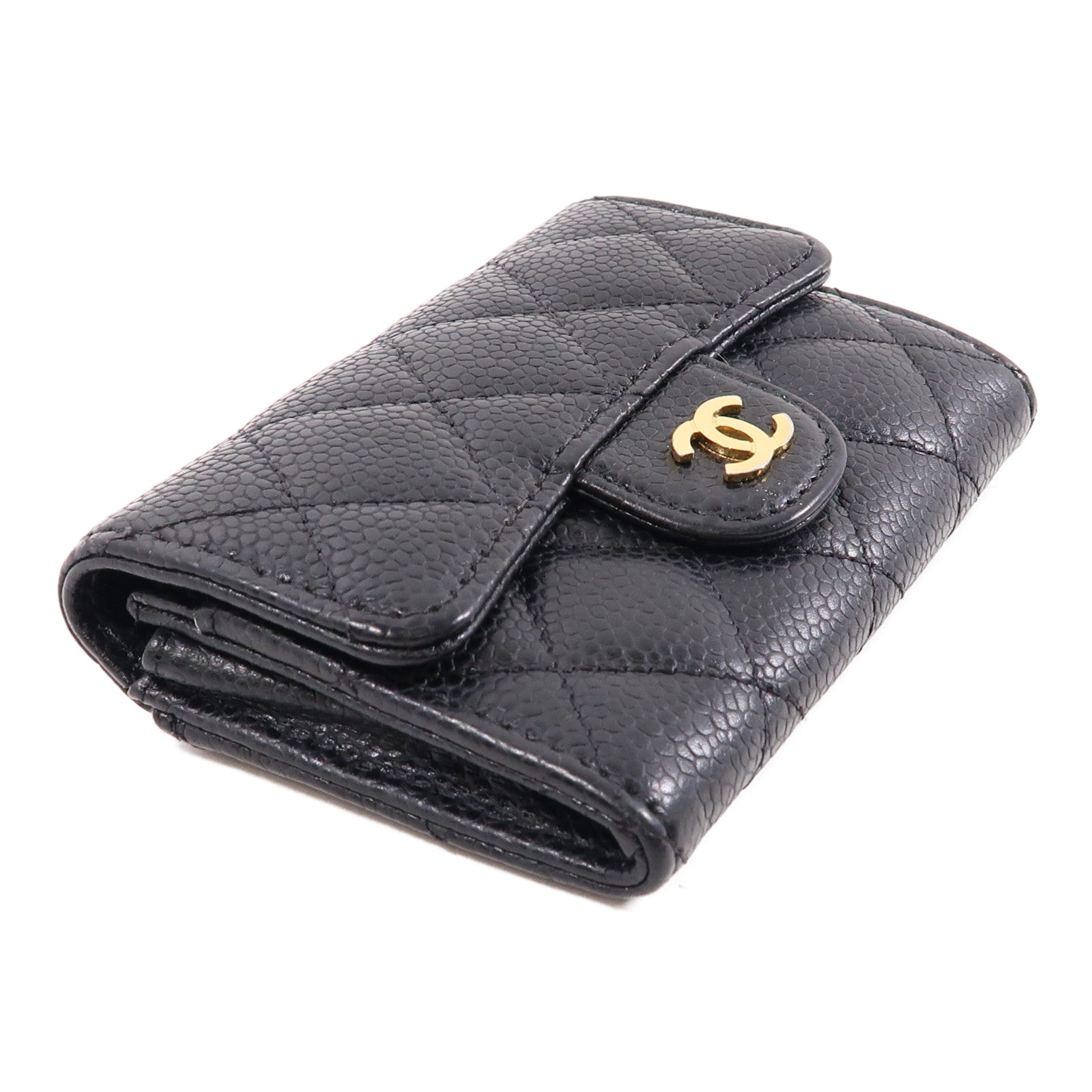 CHANEL 菱格牛皮皮革Card Case金扣卡片套黑色