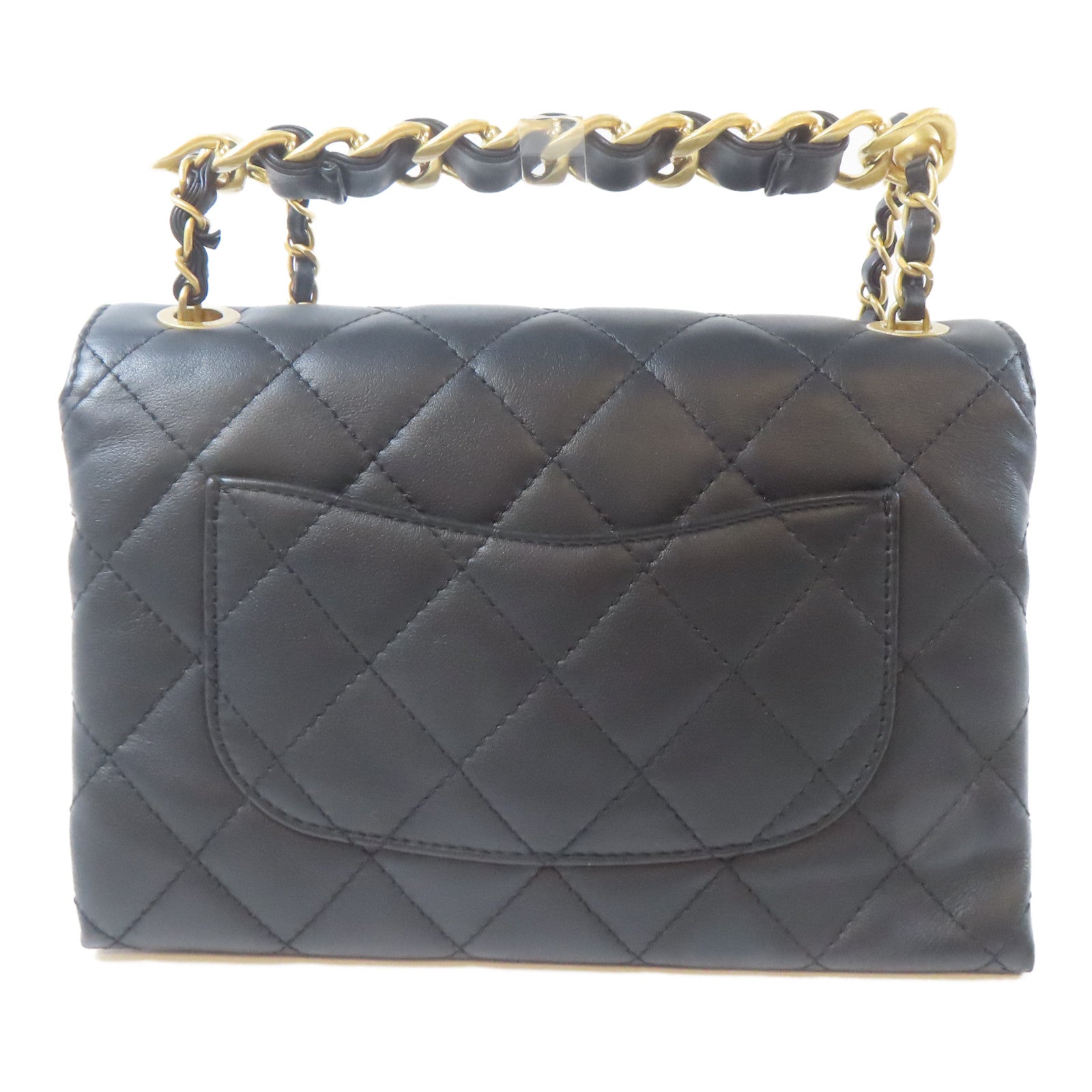 CHANEL 菱格羊皮皮革Handle Chain Flap金扣鏈帶手挽肩背兩用袋黑色