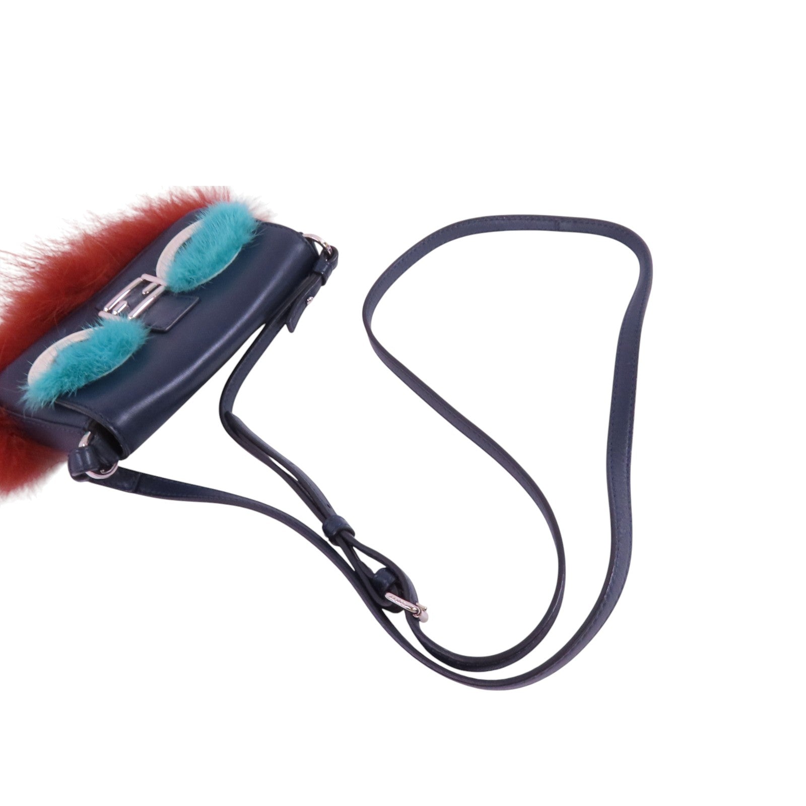 FENDI 牛皮皮革/毛皮Shoulder Bag銀扣肩背袋