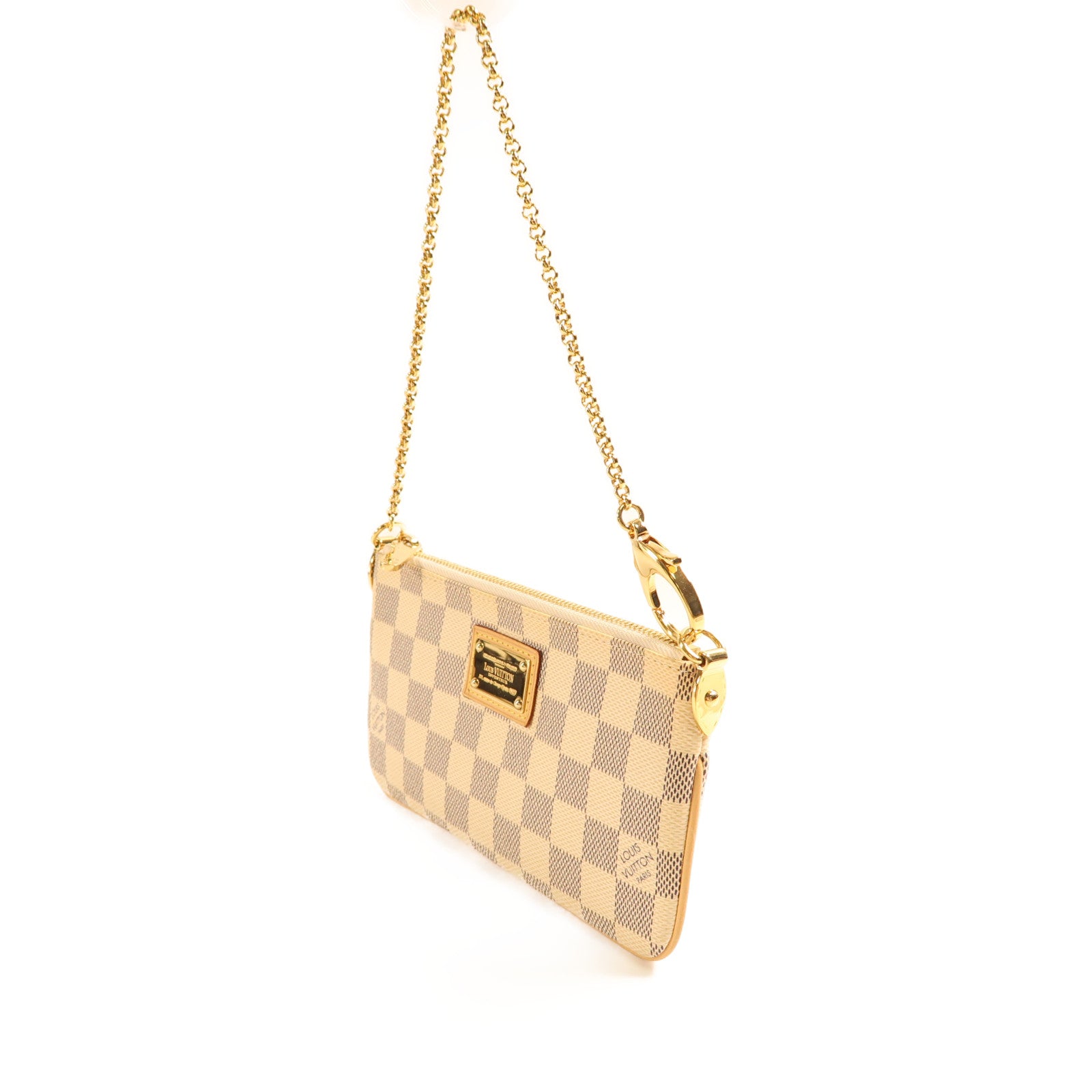 LOUIS VUITTON Damier Azur Shoulder Bag金扣鏈帶肩背袋