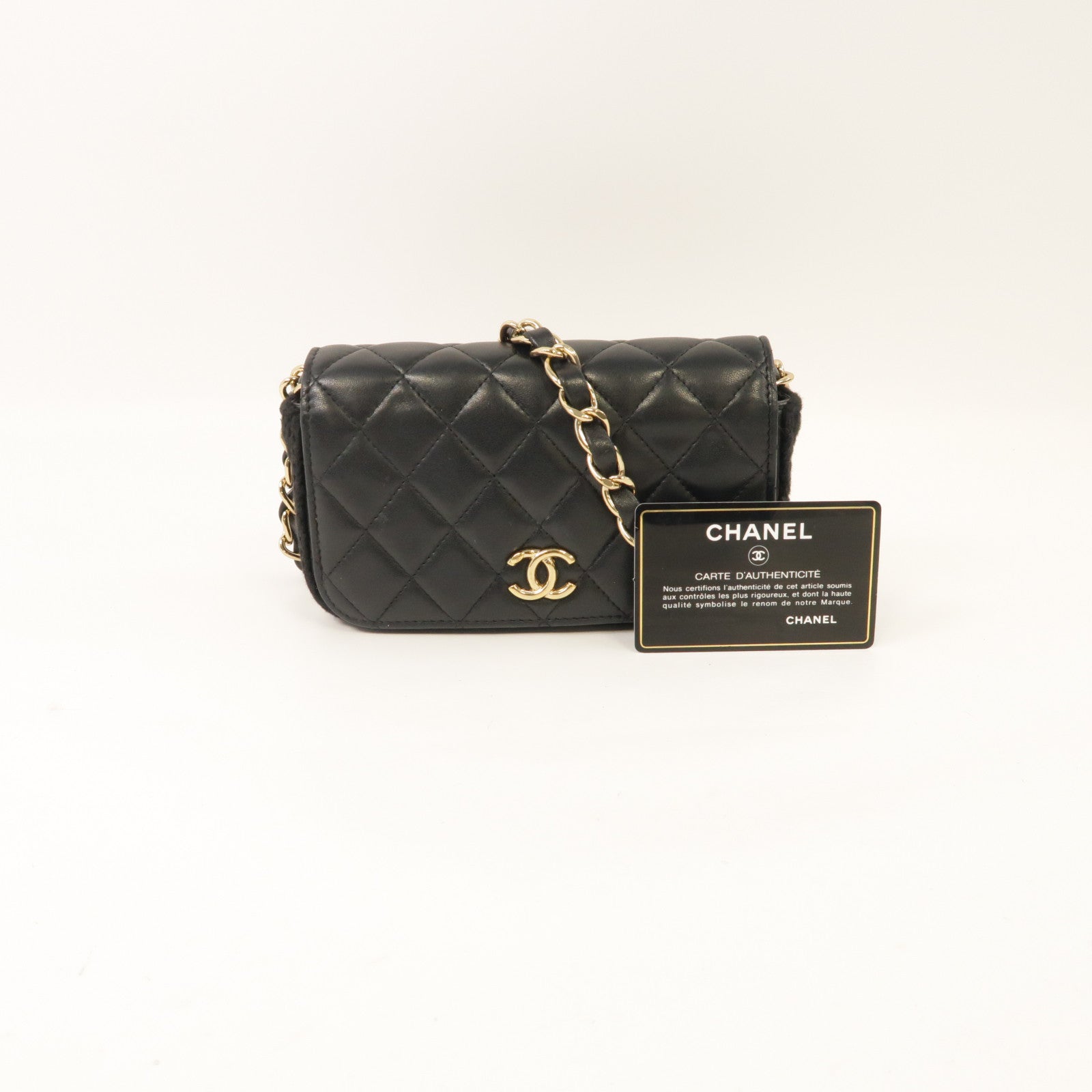 CHANEL 菱格羊皮皮革Chain Shoulder金扣鏈帶肩背袋黑色