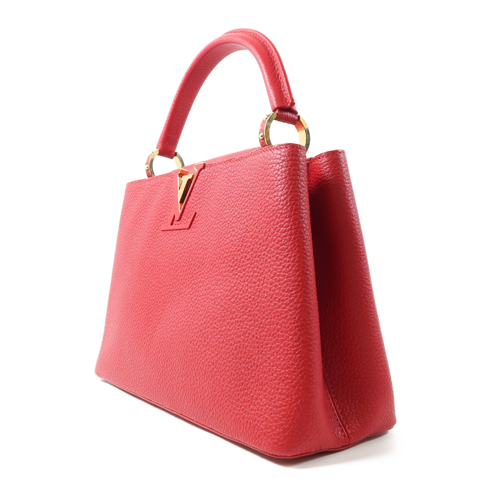 LOUIS VUITTON 牛皮皮革Capucines金扣手挽肩背兩用袋紅色