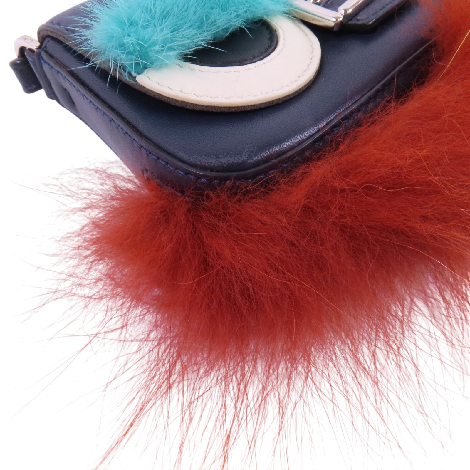 FENDI 牛皮皮革/毛皮Shoulder Bag銀扣肩背袋