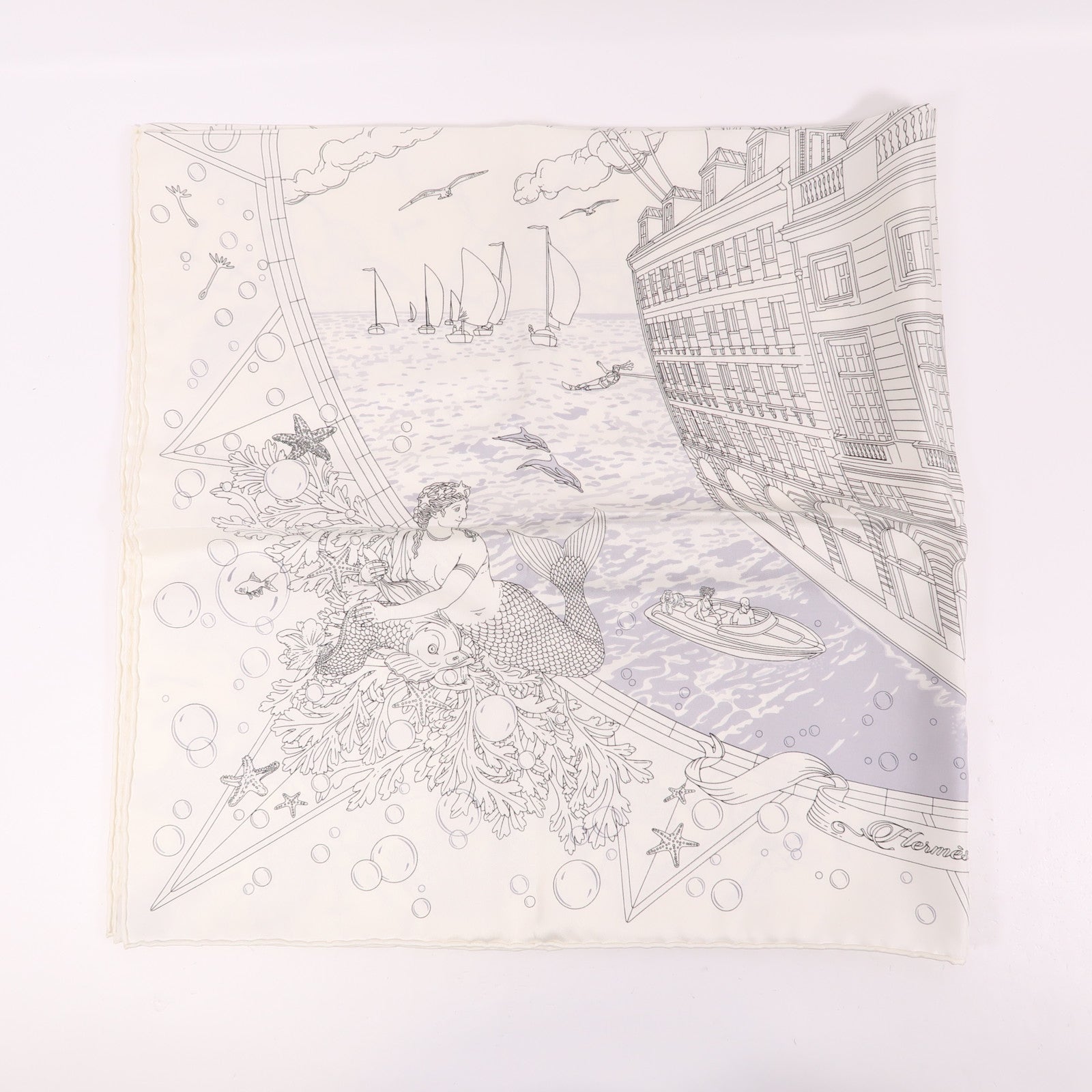 HERMES Scarf 90X90 Silk White