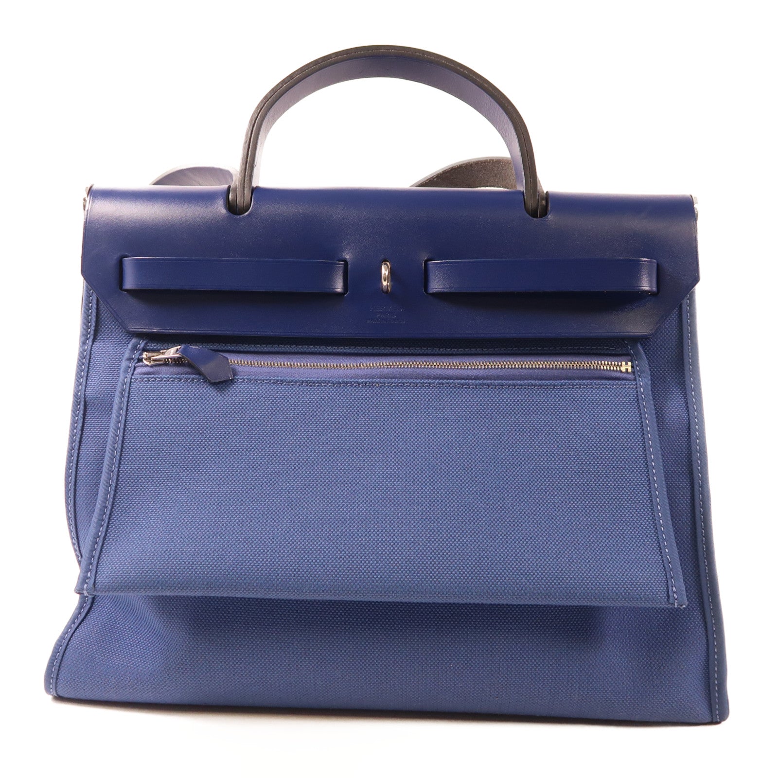 HERMES 【激減優惠】帆布Herbag PM銀扣手挽肩背兩用袋Bleu Brighton藍色