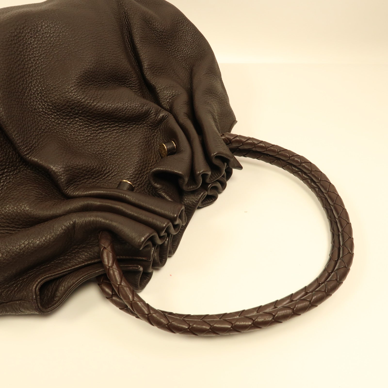 BOTTEGA VENETA 織紋皮革Shoulder Bag金扣肩背袋啡色