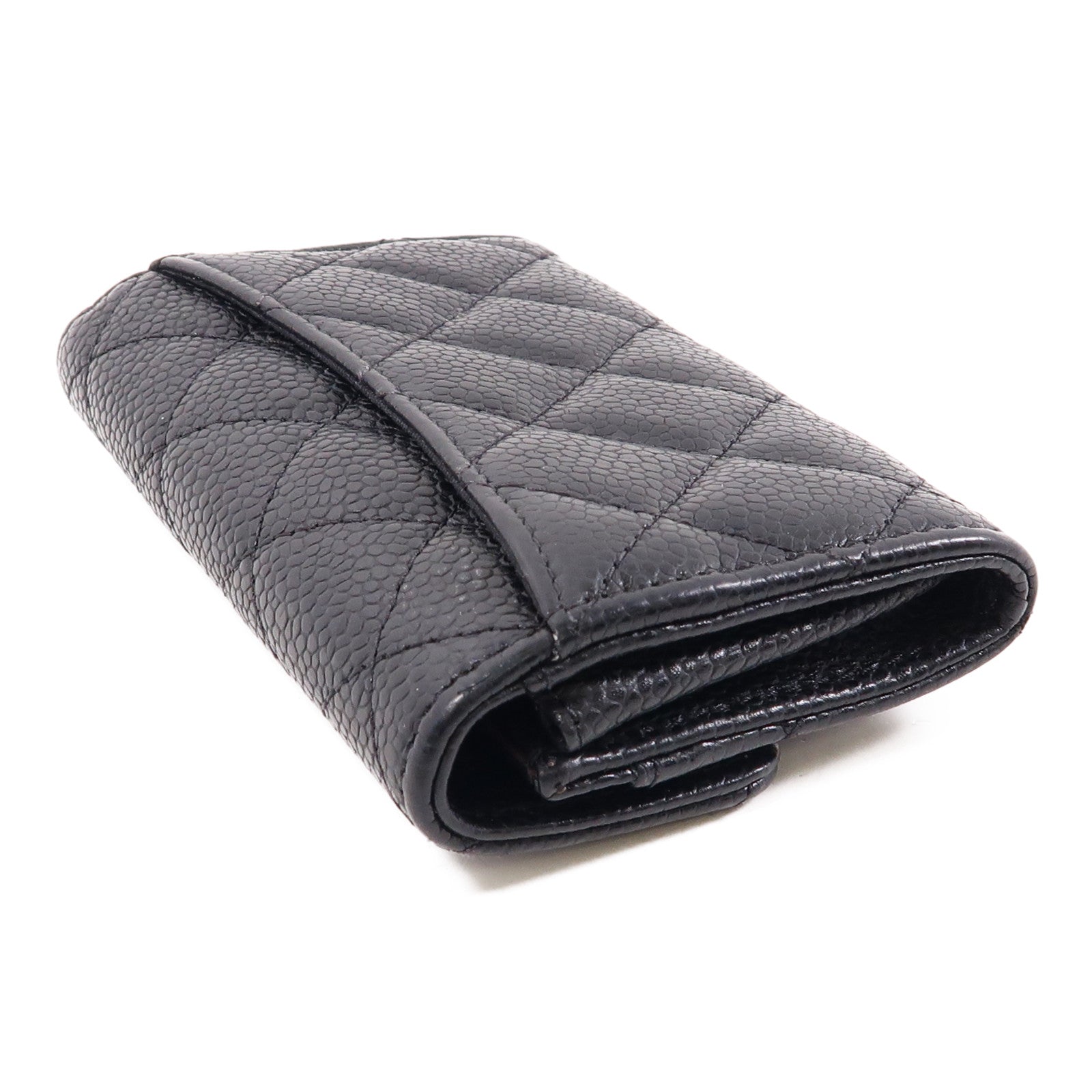 CHANEL 菱格牛皮皮革Card Case金扣卡片套黑色