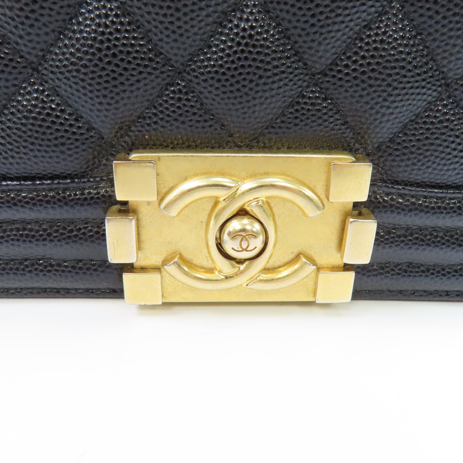 CHANEL Caviar皮革Boy 25金扣鏈帶肩背袋黑色