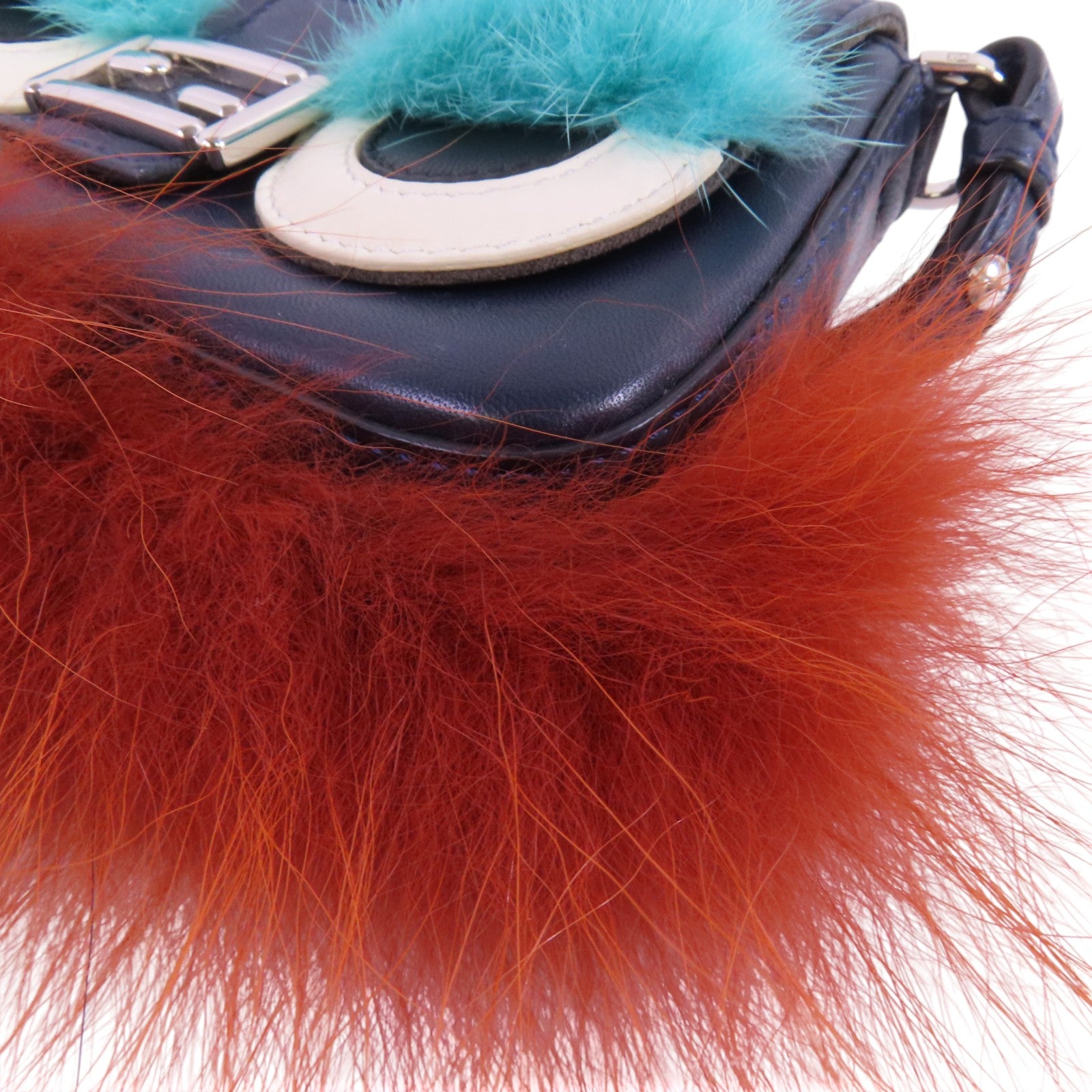 FENDI 牛皮皮革/毛皮Shoulder Bag銀扣肩背袋