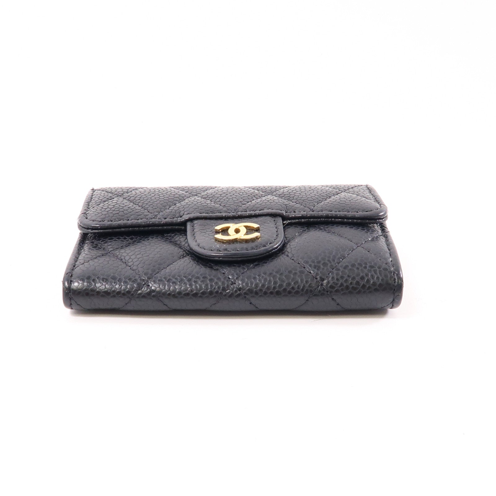 CHANEL 菱格牛皮皮革Card Case金扣卡片套黑色