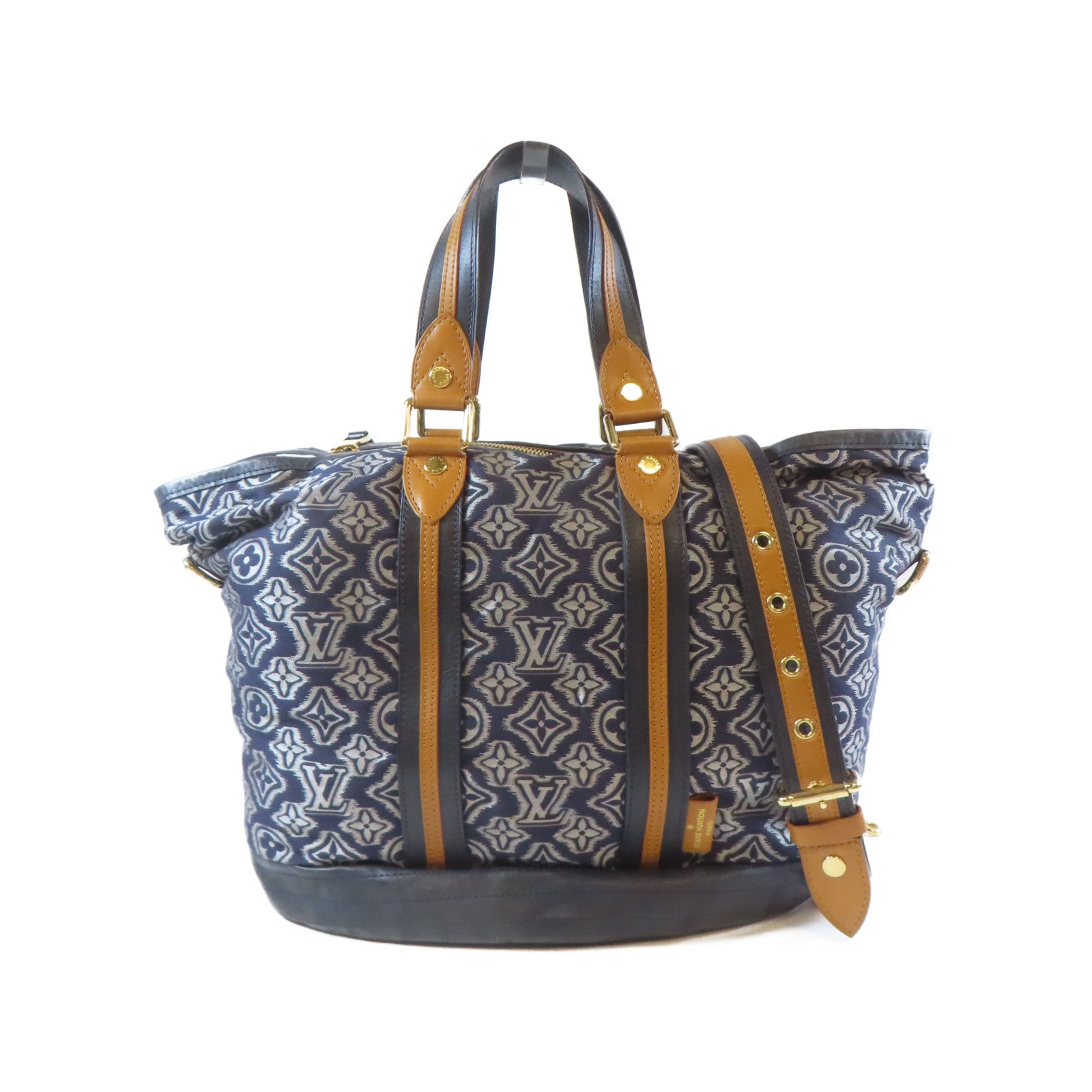 LOUIS VUITTON 【激減優惠】帆布/皮革Aviator Shoulder Bag金扣手挽肩背兩用袋深藍色/啡色