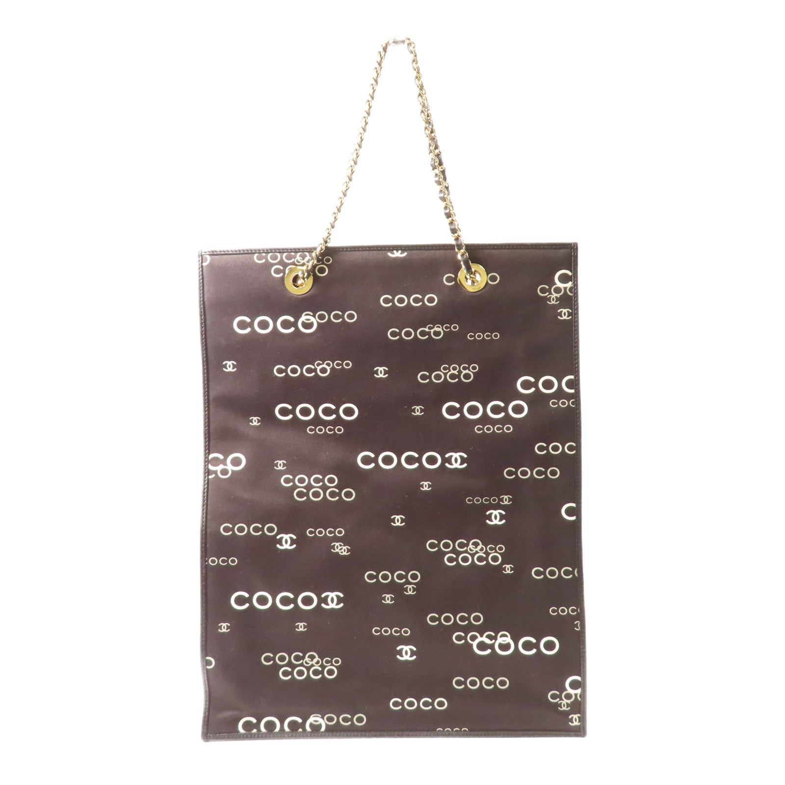 CHANEL 帆布Tote Bag金扣鏈帶手挽袋黑色