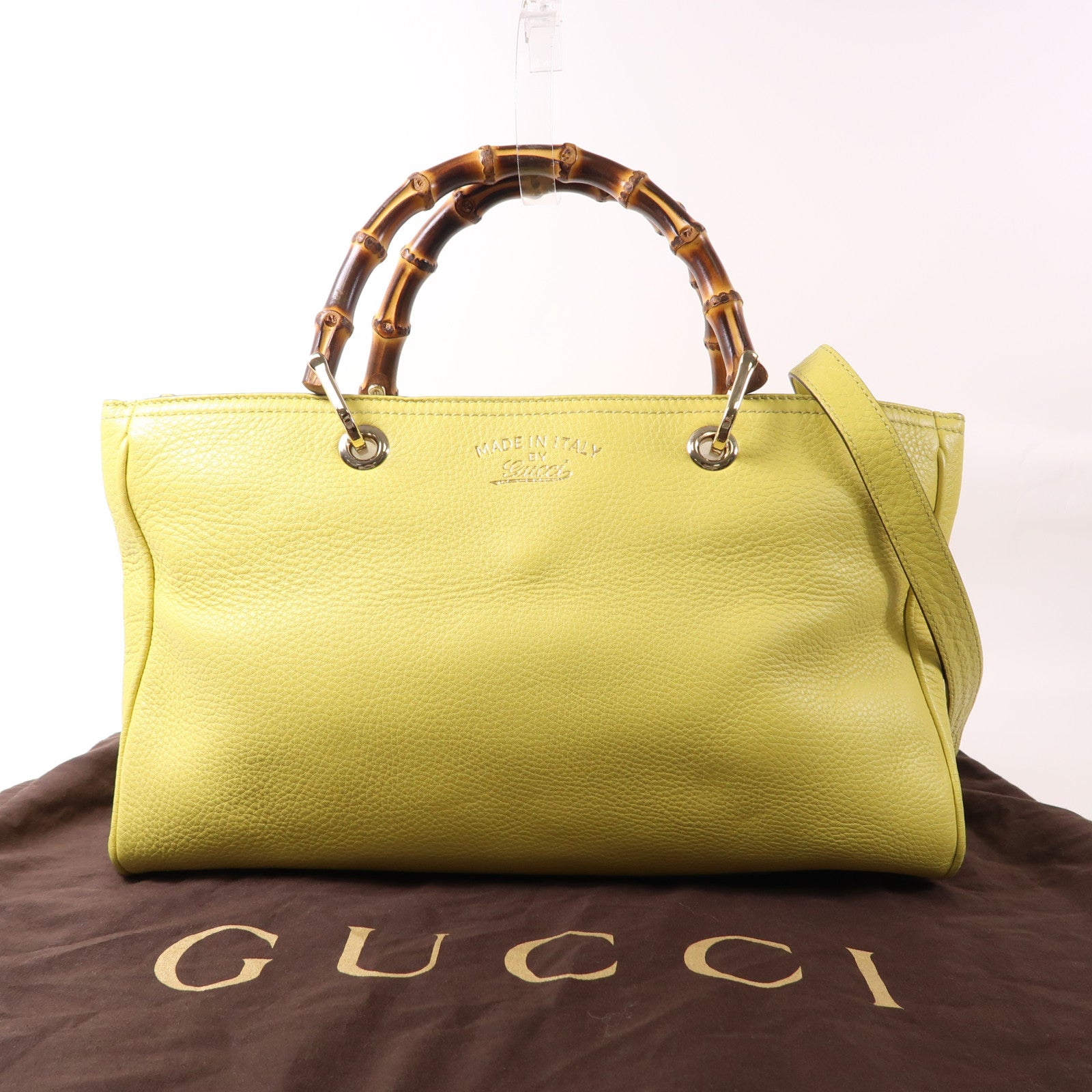 GUCCI GG Bamboo 2 Way Shoulder Bag Leather Yellow 323660