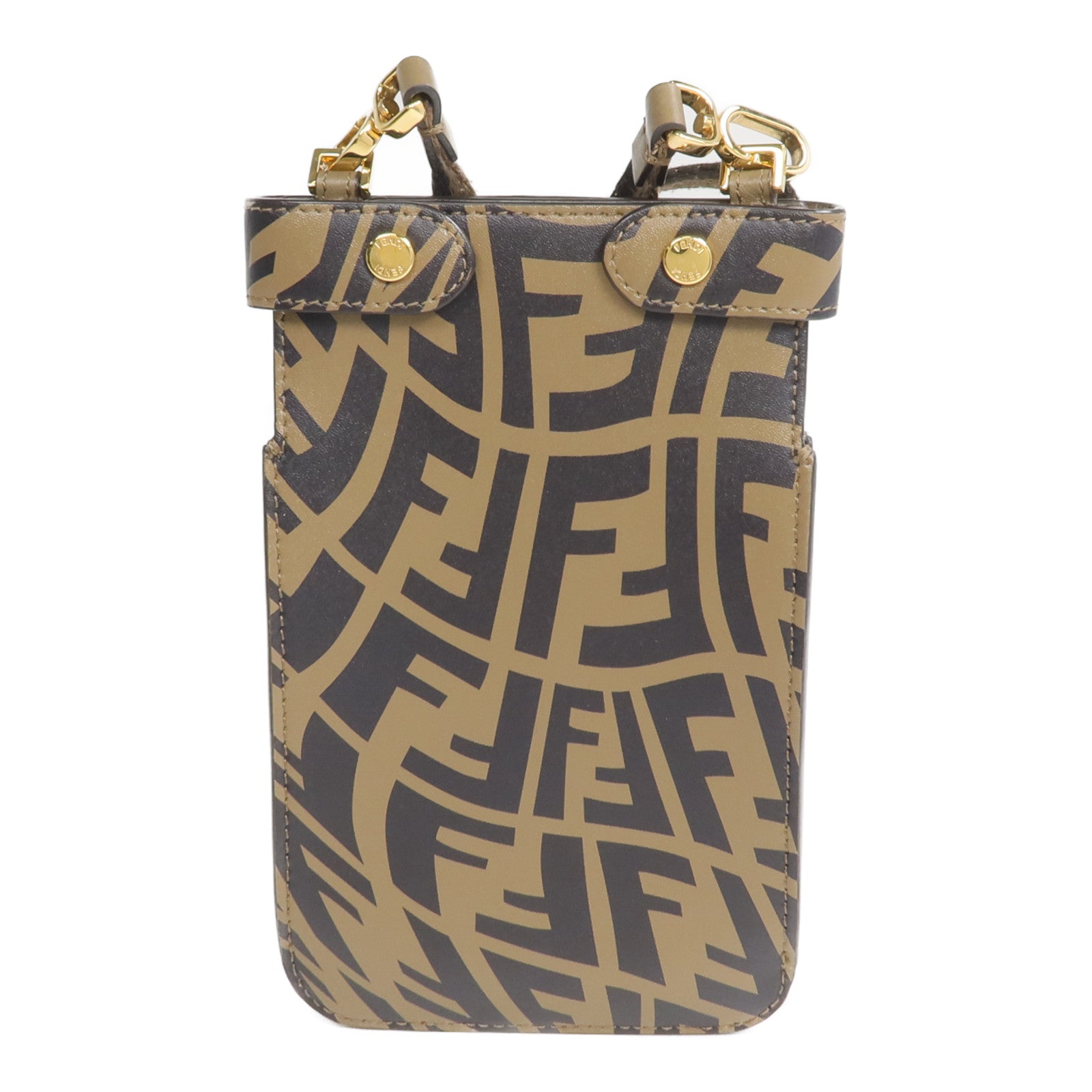 FENDI 牛皮皮革/塗層帆布Fendi Sarah Coleman Vertigo Peek-a-Phone手機袋