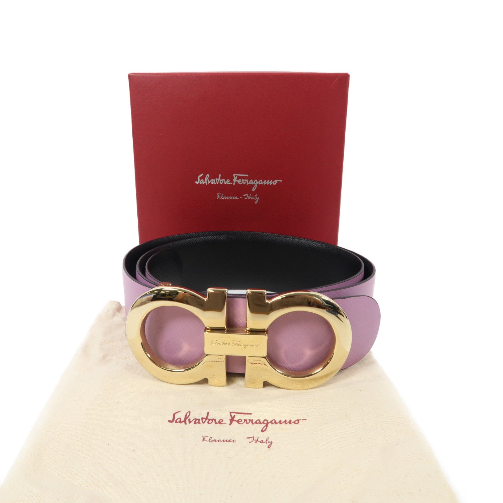 Salvatore Ferragamo 牛皮皮革Belt金扣皮帶紫色