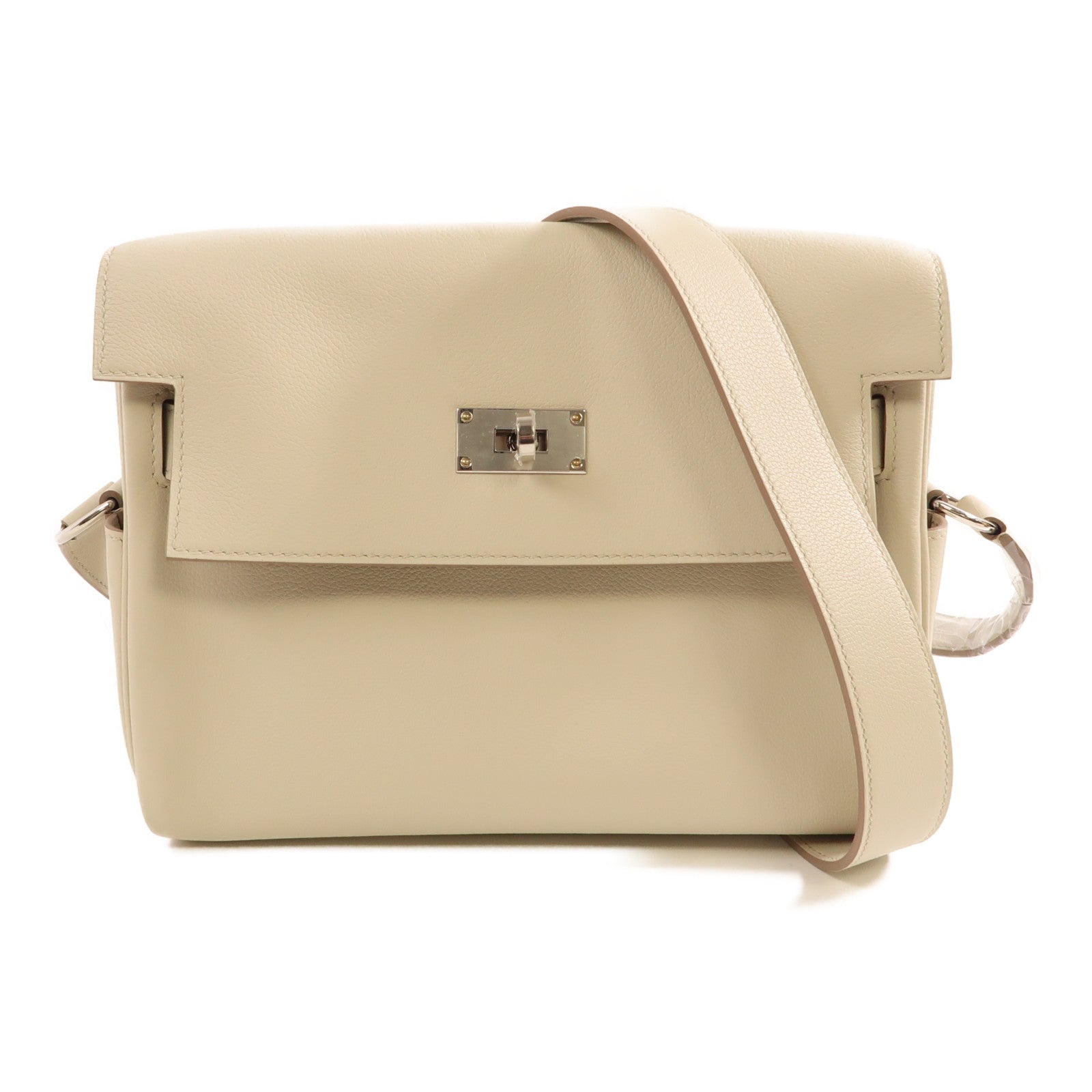 HERMES Evercolor皮革Kelly Messenger PM銀扣肩背袋8L Beton