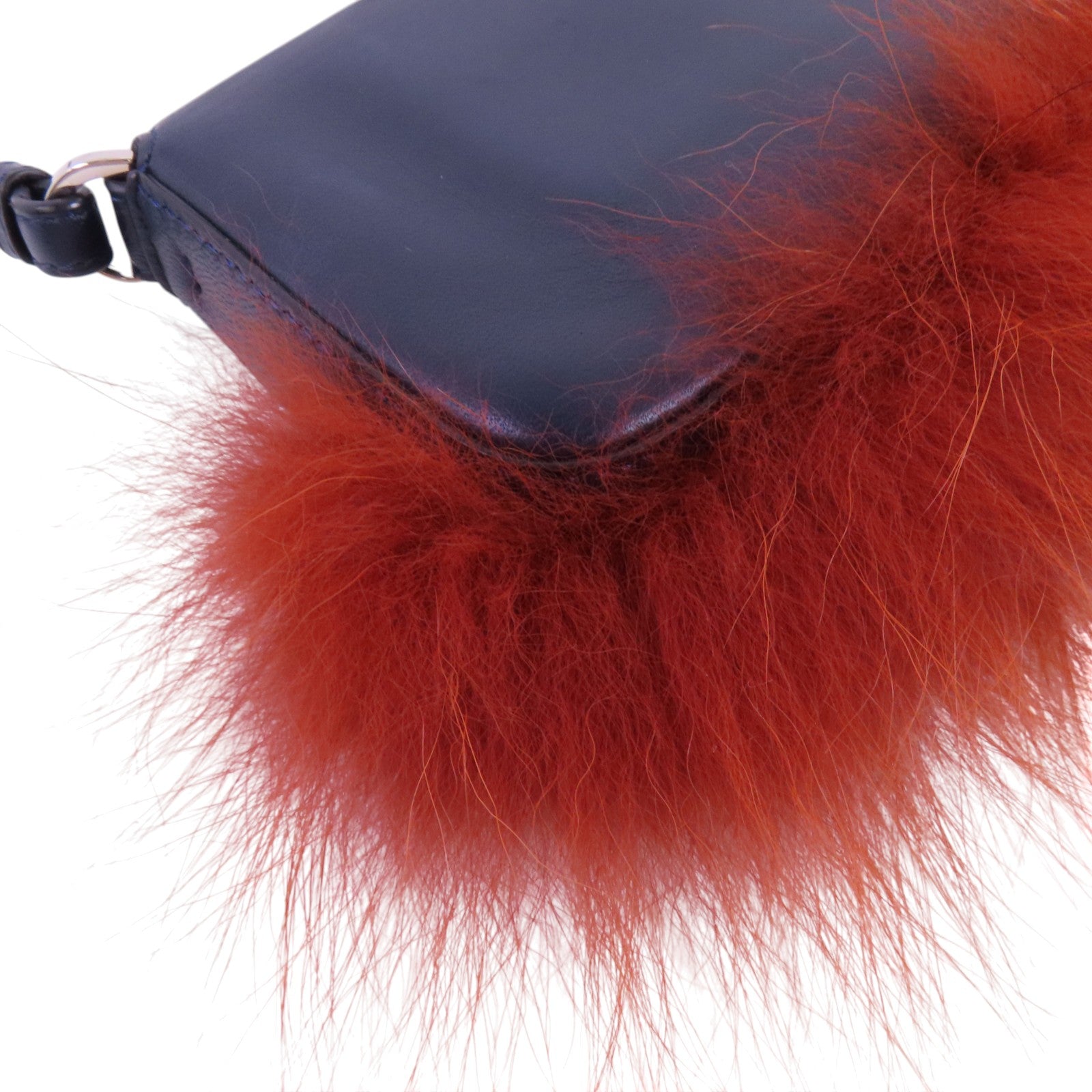 FENDI 牛皮皮革/毛皮Shoulder Bag銀扣肩背袋