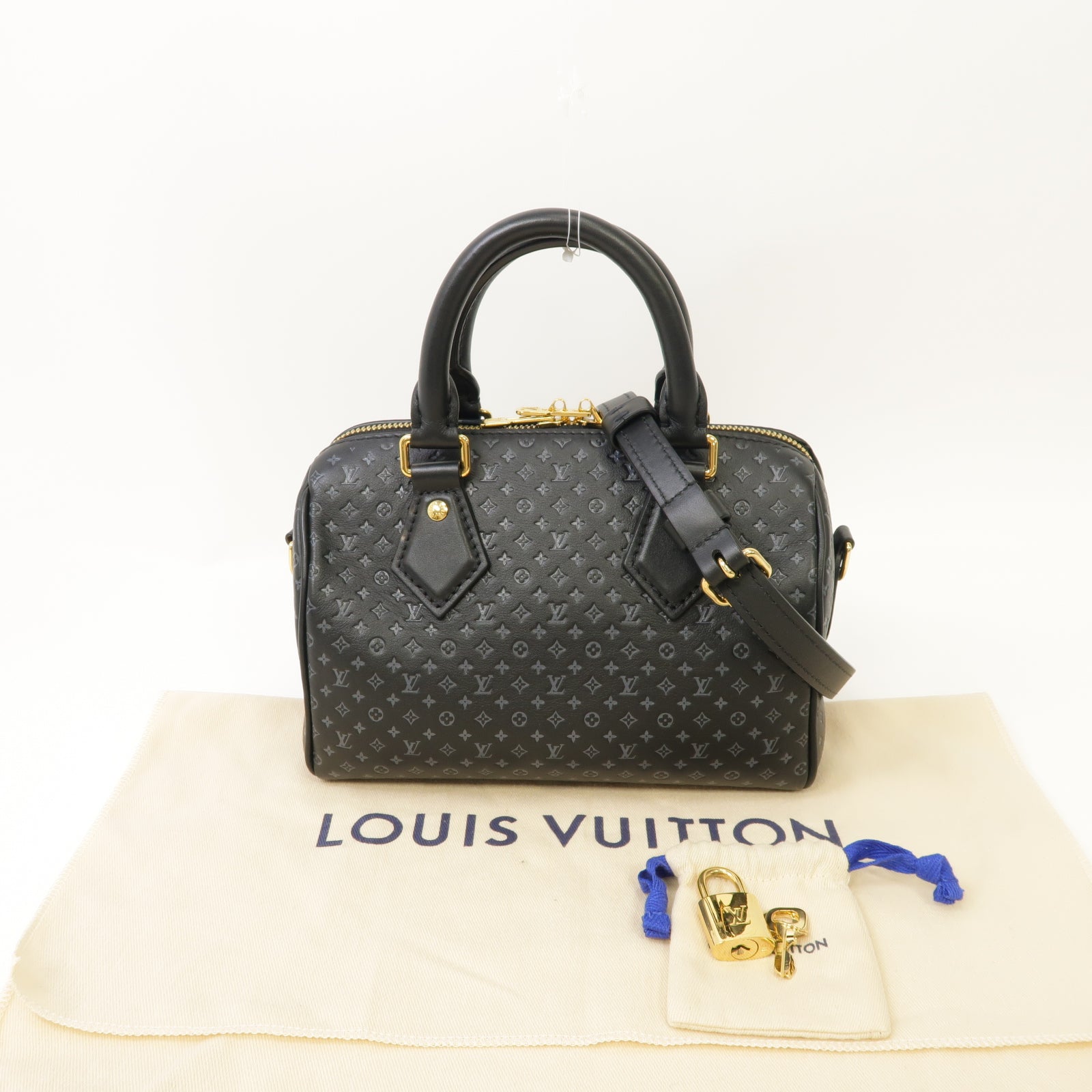 LOUIS VUITTON Nanogram Speedy Bandouliere 20金扣手挽肩背兩用袋黒色