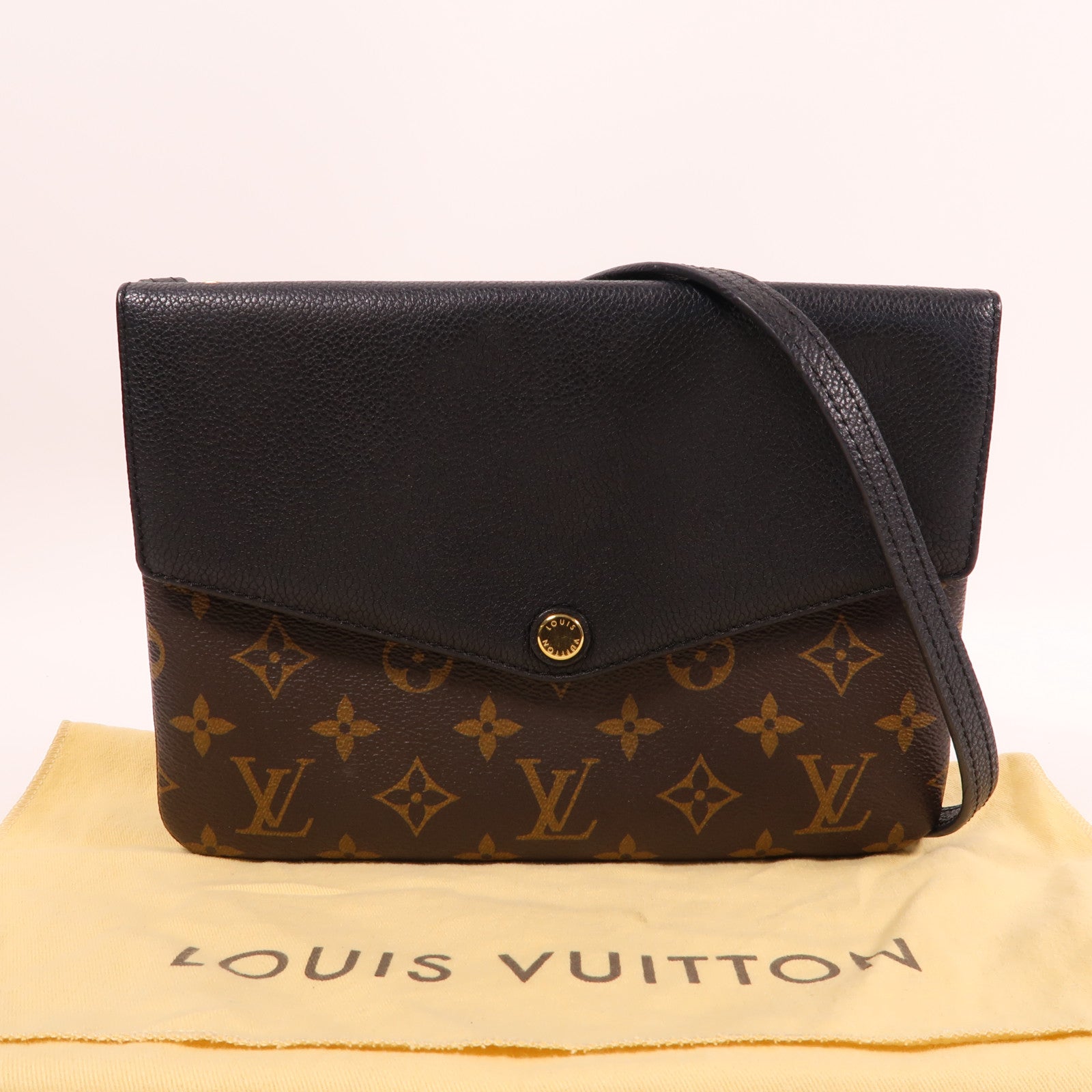 LOUIS VUITTON Monogram Twice Shoulder Bag金扣肩背袋啡色/黑色